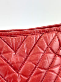 Gabrielle Hobo Chevron Aged Calfskin Large in Red - Glampot