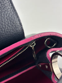 Capucines BB in Black Taurillon Leather/Fuschia SHW