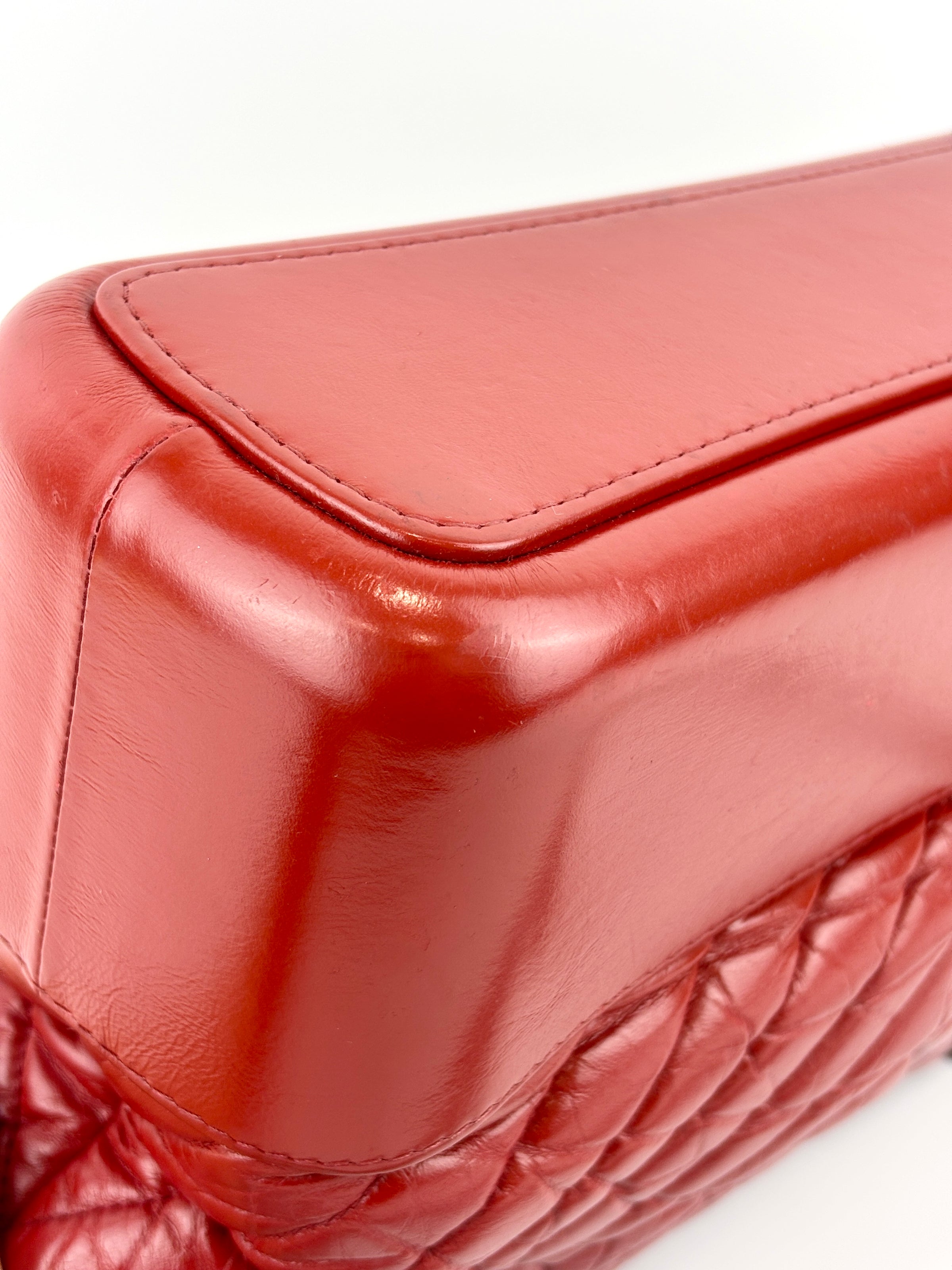 Gabrielle Hobo Chevron Aged Calfskin Large in Red - Glampot