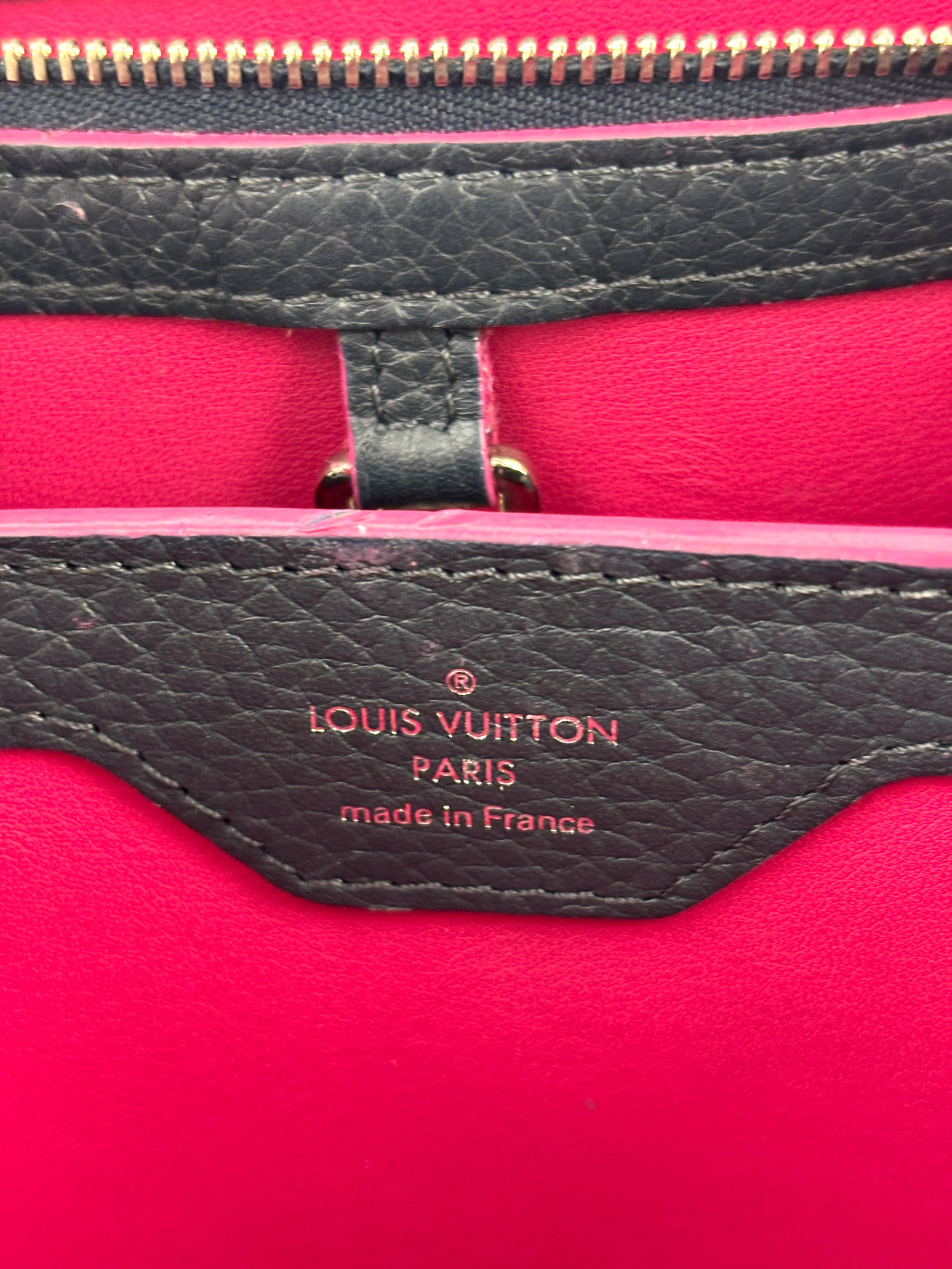 Capucines BB in Black Taurillon Leather/Fuschia SHW