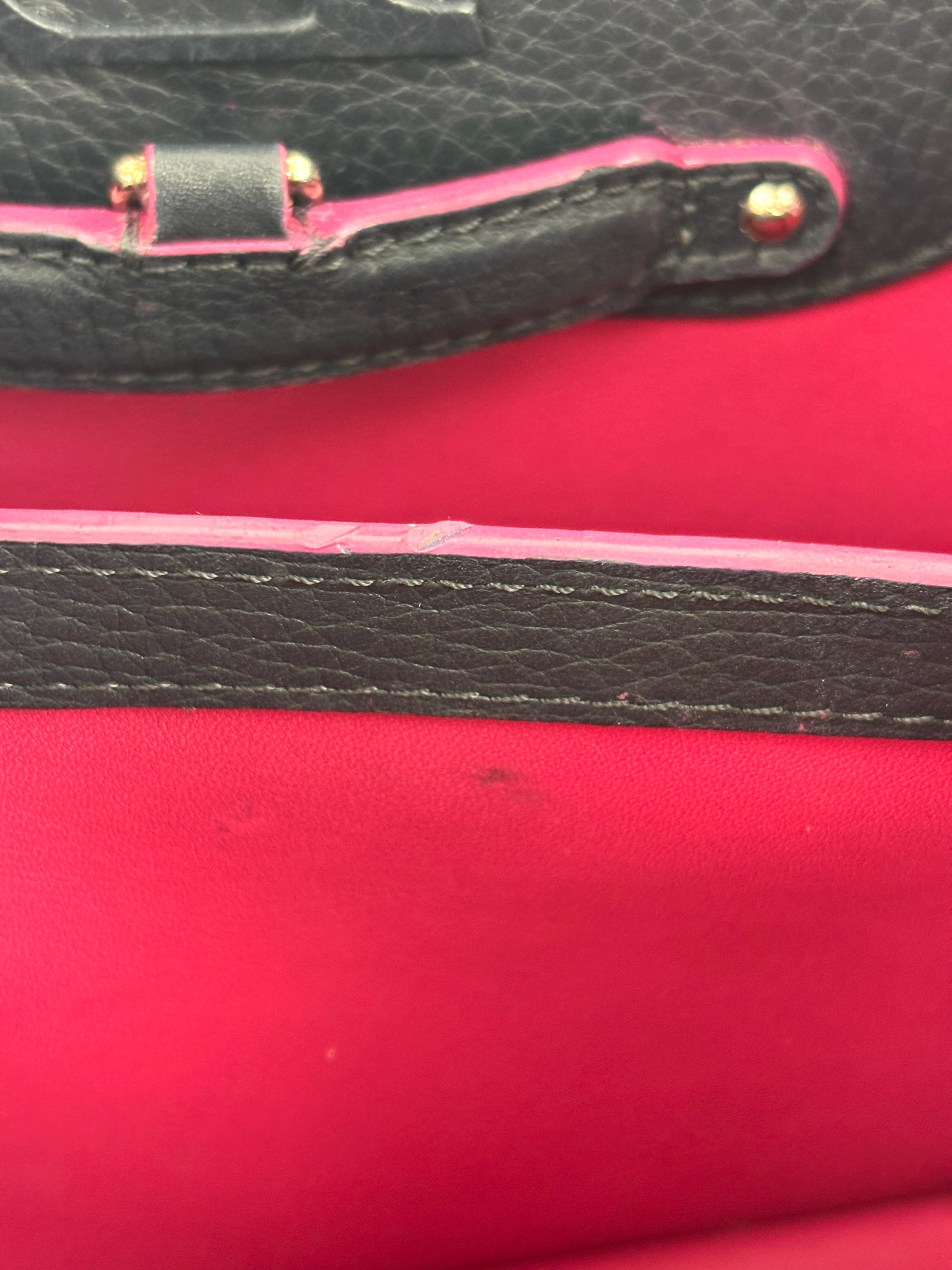 Capucines BB in Black Taurillon Leather/Fuschia SHW