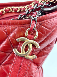 Gabrielle Hobo Chevron Aged Calfskin Large in Red - Glampot