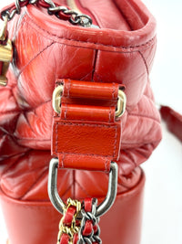 Gabrielle Hobo Chevron Aged Calfskin Large in Red - Glampot