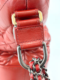 Gabrielle Hobo Chevron Aged Calfskin Large in Red - Glampot