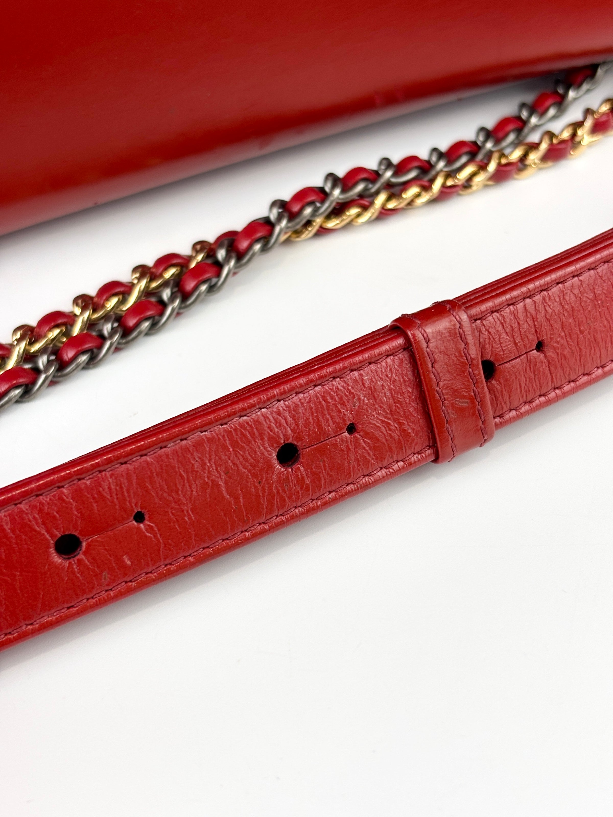 Gabrielle Hobo Chevron Aged Calfskin Large in Red - Glampot