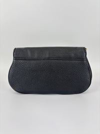 Tory Burch Amanda Logo Clutch Black Pebbled Leather with Chain