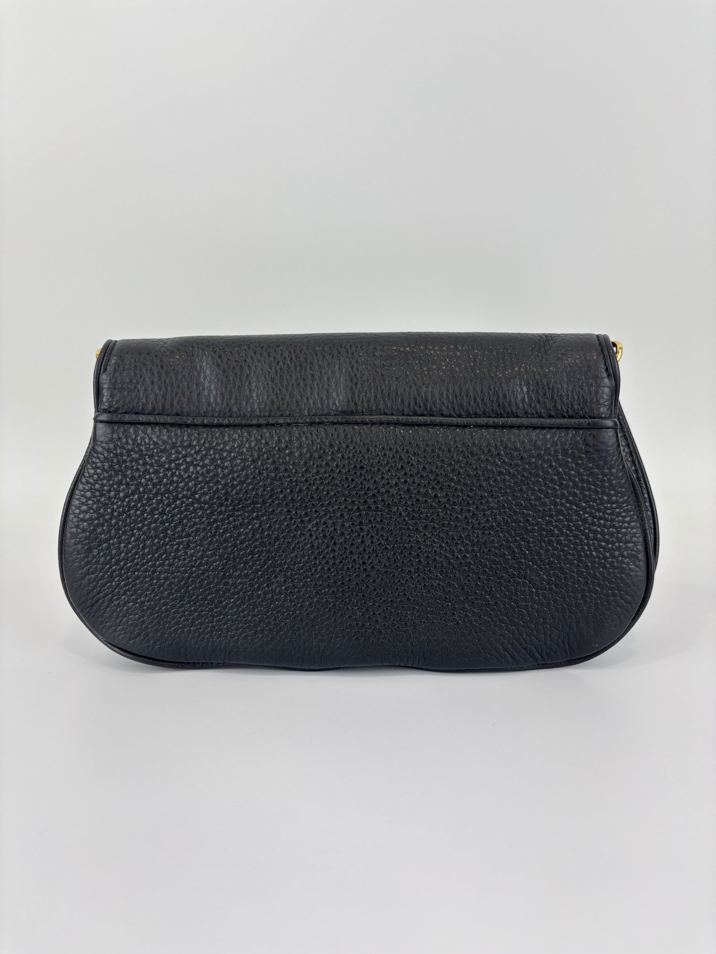 Tory Burch Amanda Logo Clutch Black Pebbled Leather with Chain
