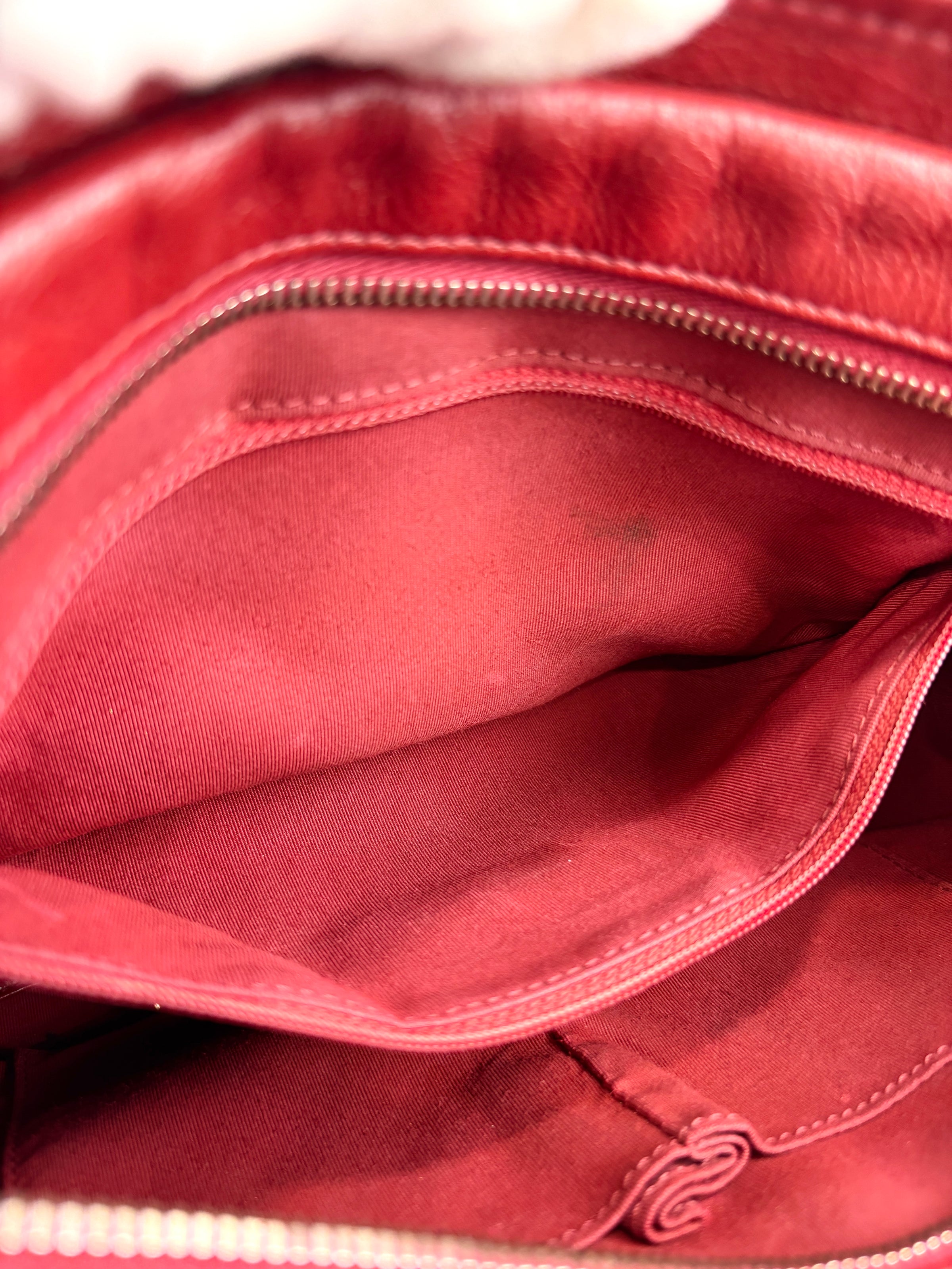 Gabrielle Hobo Chevron Aged Calfskin Large in Red - Glampot