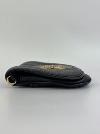Tory Burch Amanda Logo Clutch Black Pebbled Leather with Chain