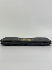 Tory Burch Amanda Logo Clutch Black Pebbled Leather with Chain