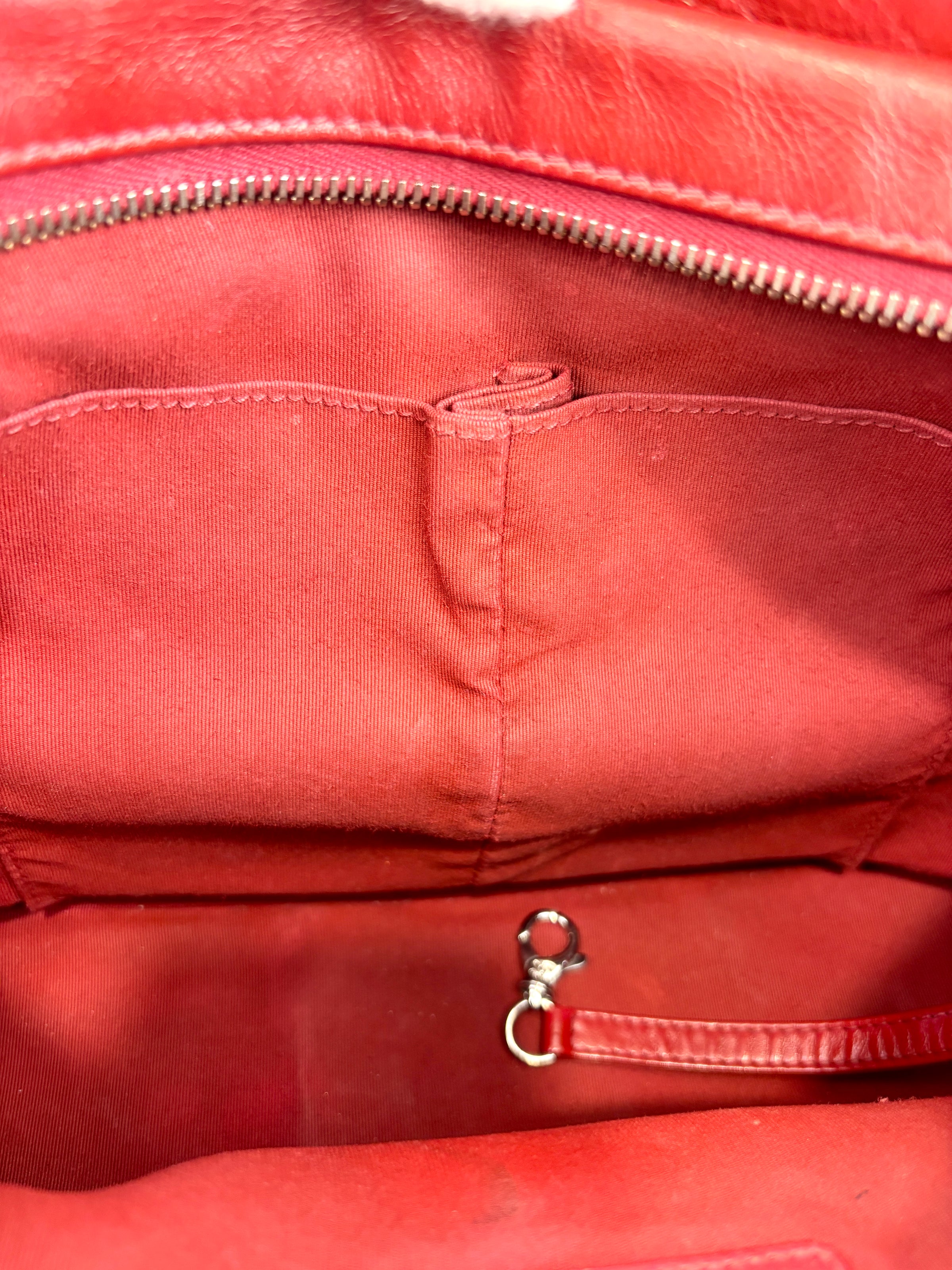 Gabrielle Hobo Chevron Aged Calfskin Large in Red - Glampot