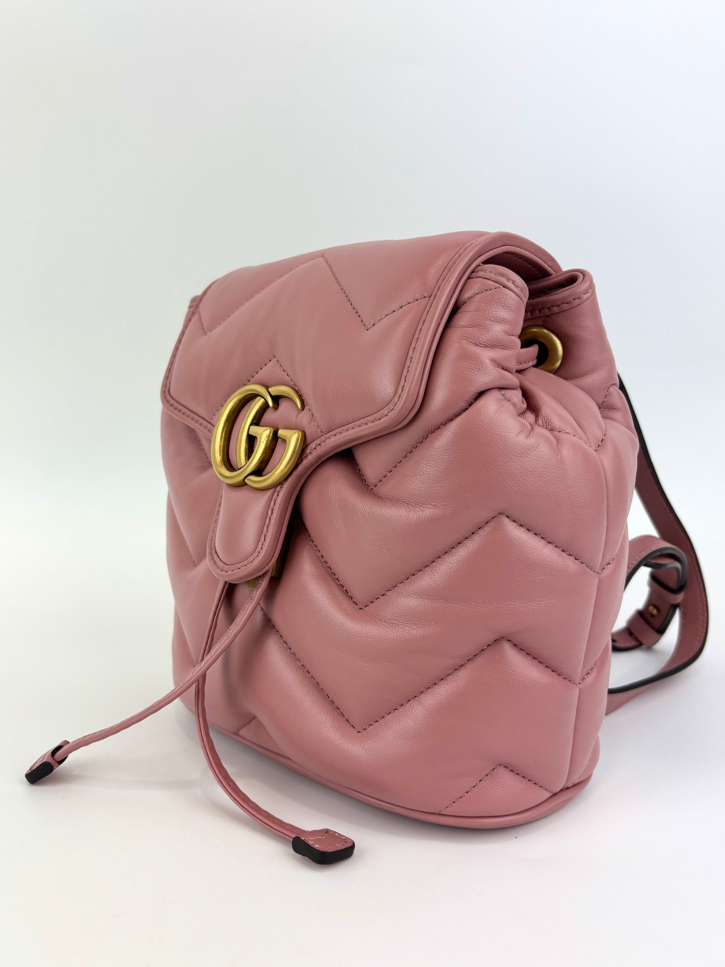 gg marmont mini backpack Gucci GG Marmont Lambskin Mini Backpack Dusty Carmine Rose – Glampot