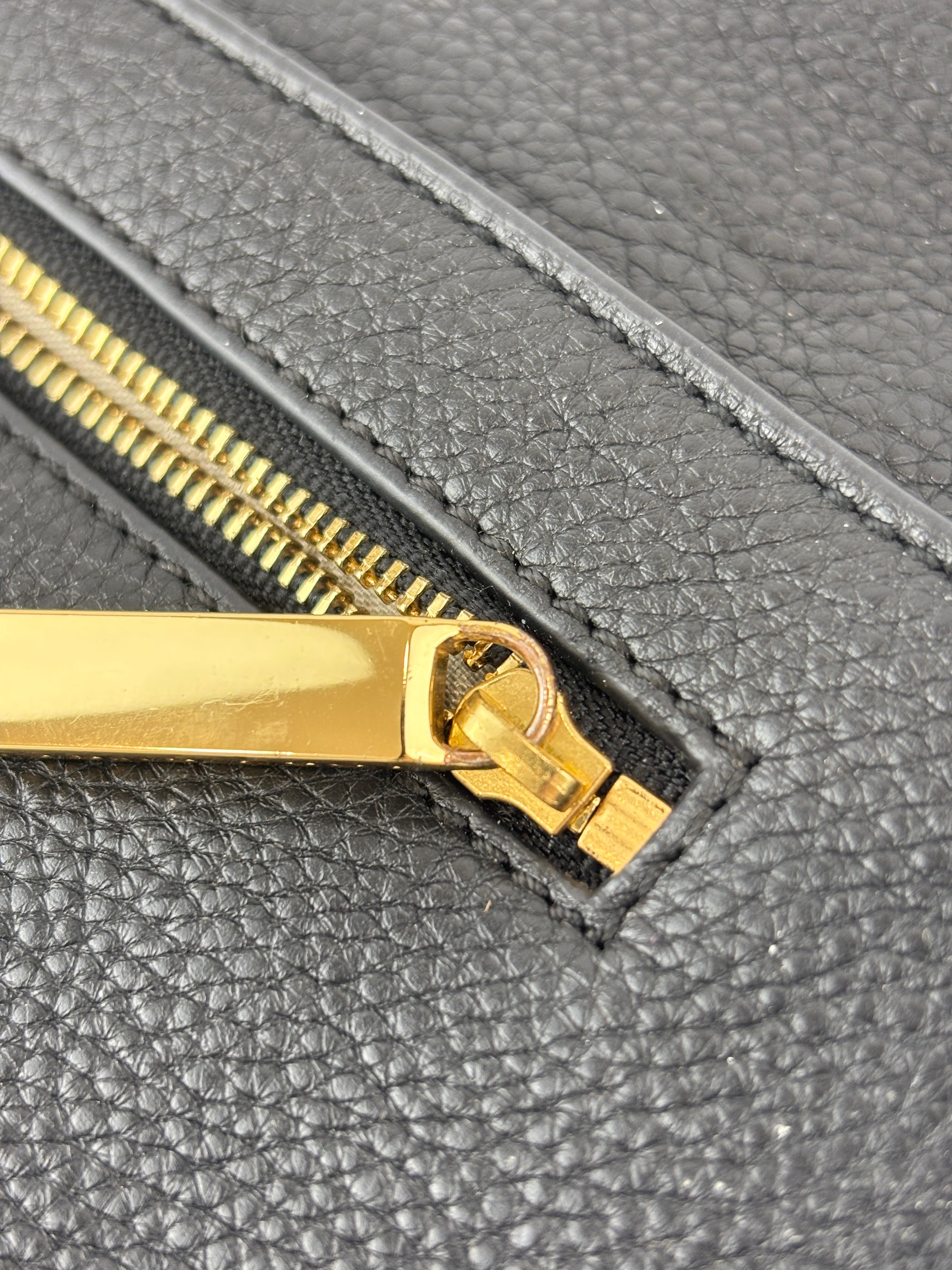Tory Burch Amanda Logo Clutch Black Pebbled Leather with Chain