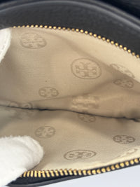 Tory Burch Amanda Logo Clutch Black Pebbled Leather with Chain