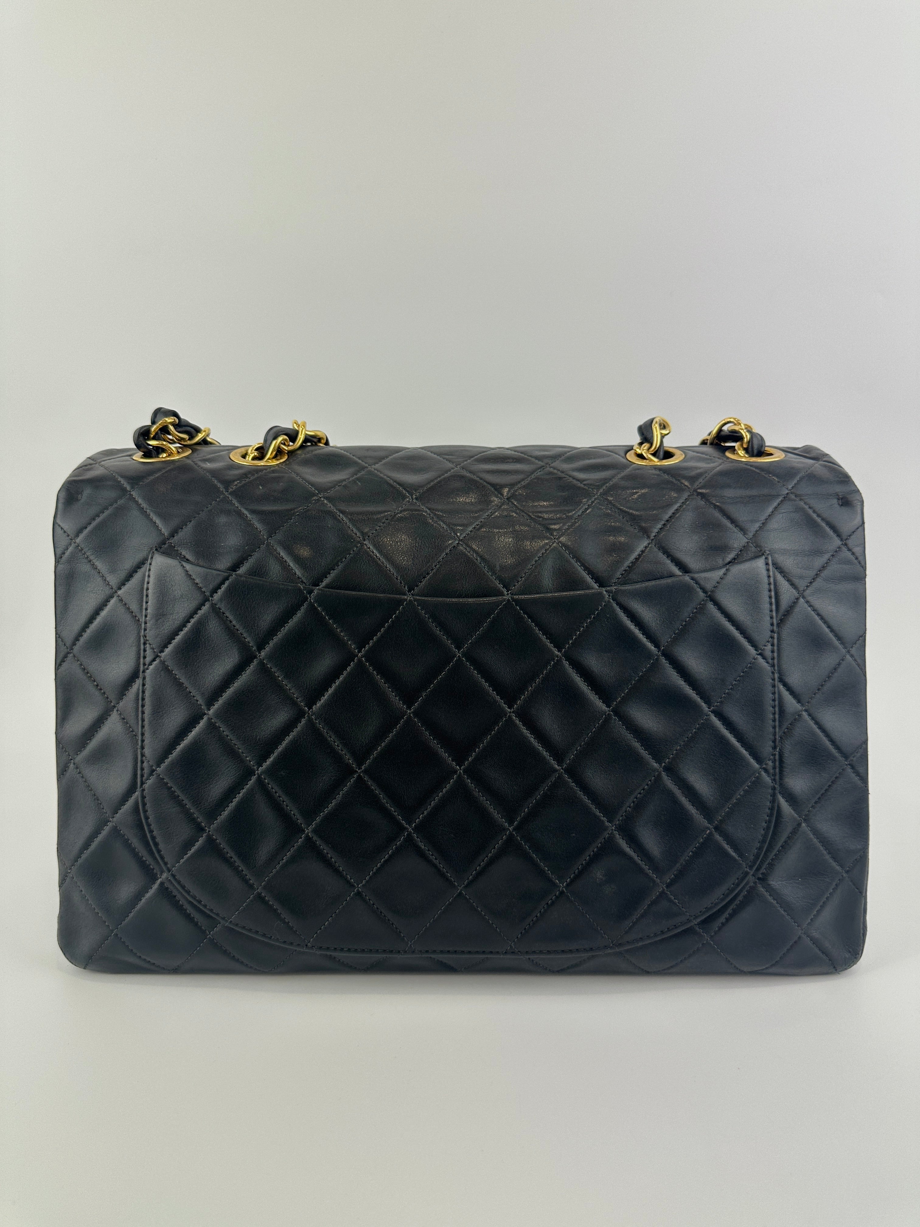 Chanel Vintage Maxi Lambskin Single Flap Bag GHW | Glampot