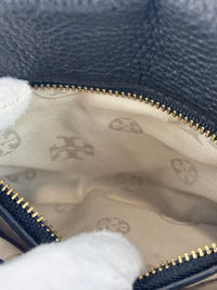 Tory Burch Amanda Logo Clutch Black Pebbled Leather with Chain