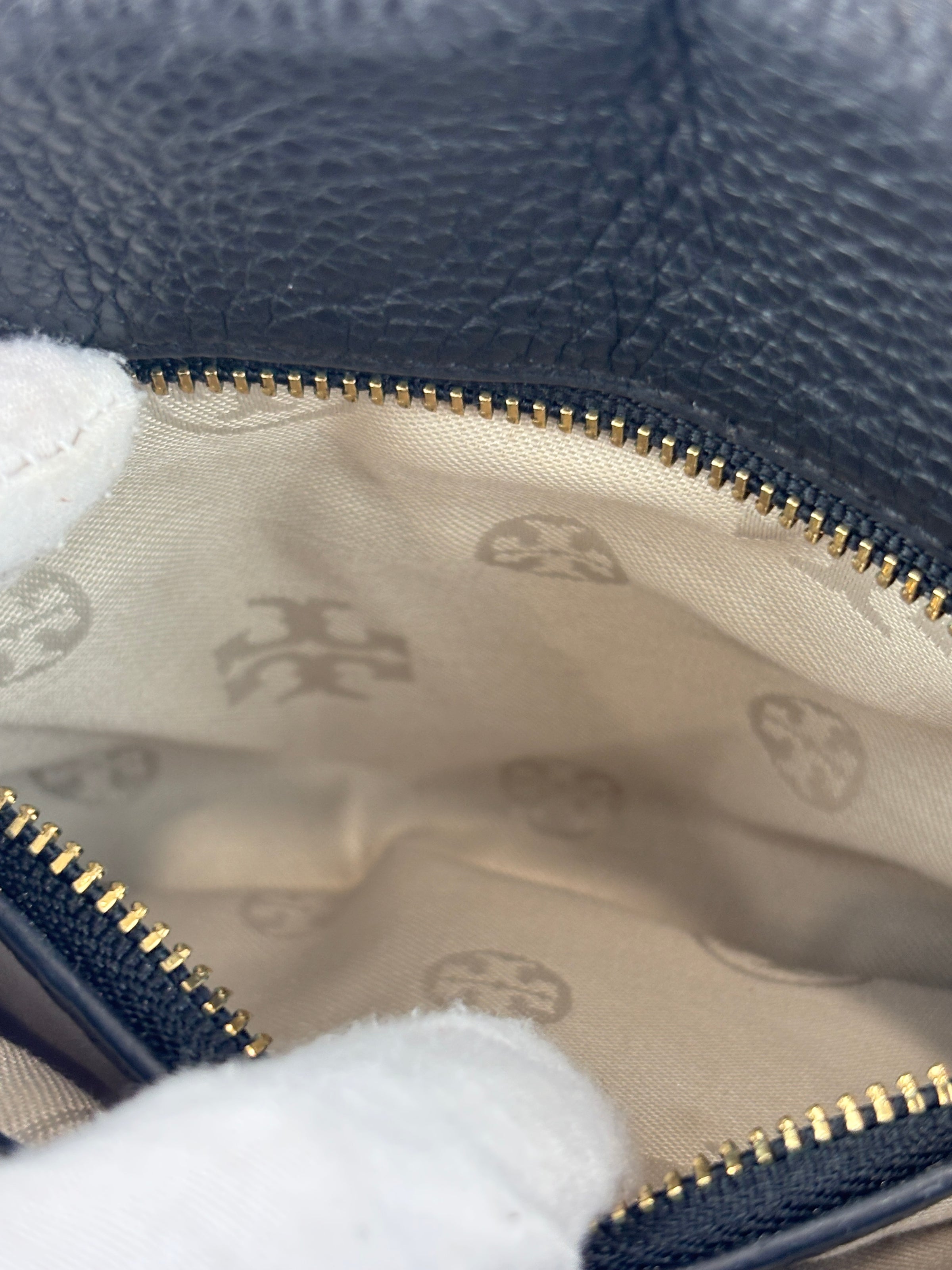 Tory Burch Amanda Logo Clutch Black Pebbled Leather with Chain