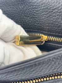 Tory Burch Amanda Logo Clutch Black Pebbled Leather with Chain