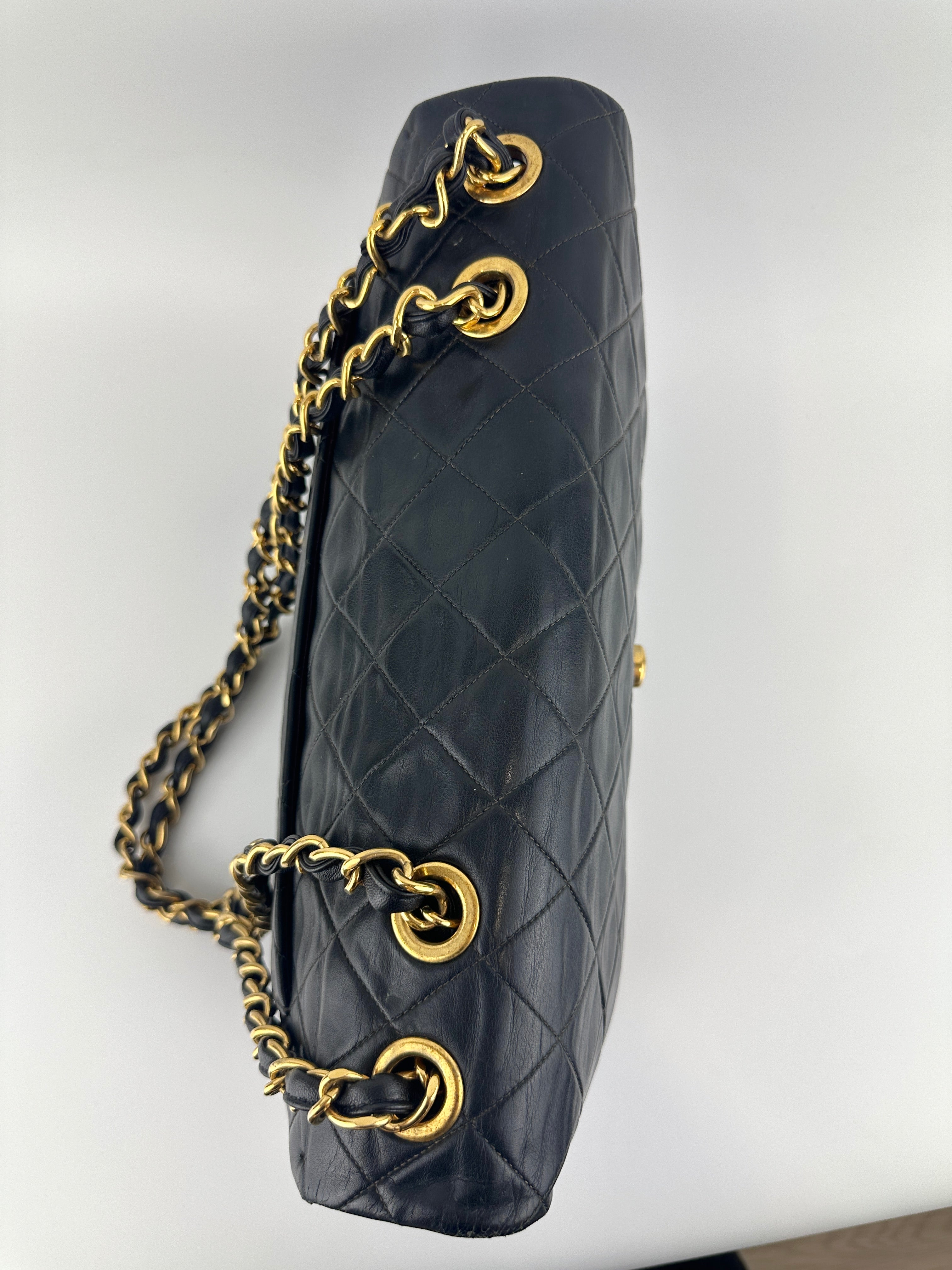 Chanel Vintage Maxi Lambskin Single Flap Bag GHW | Glampot