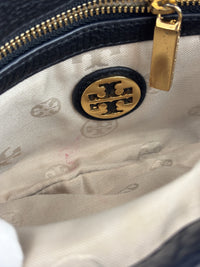 Tory Burch Amanda Logo Clutch Black Pebbled Leather with Chain