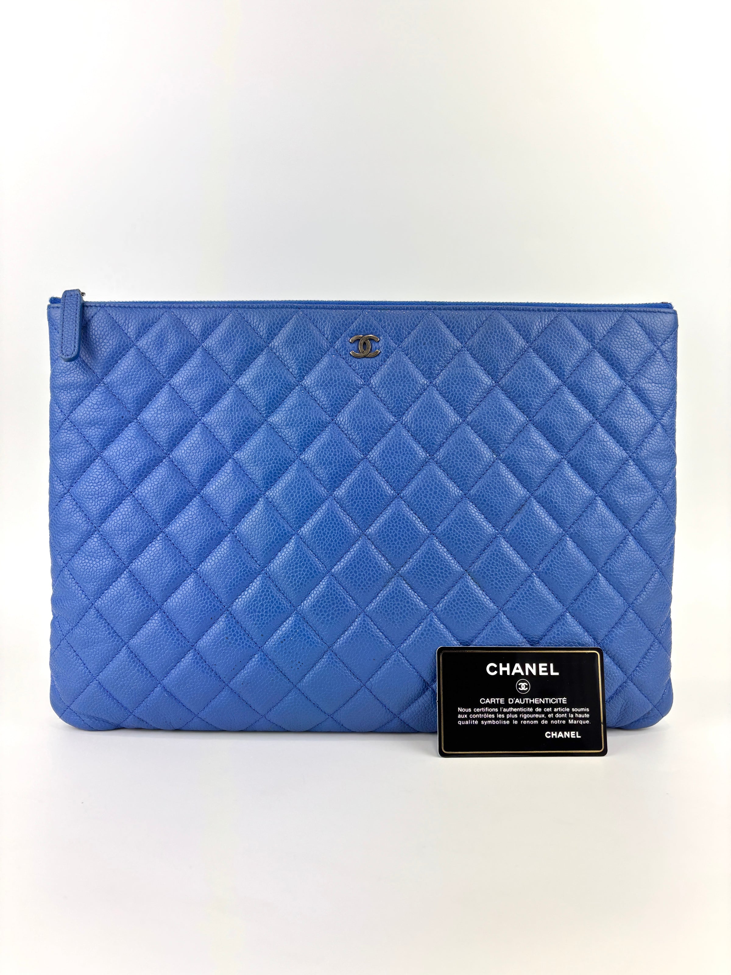 Large O Case Zip Pouch in Blue Caviar RHW - Glampot