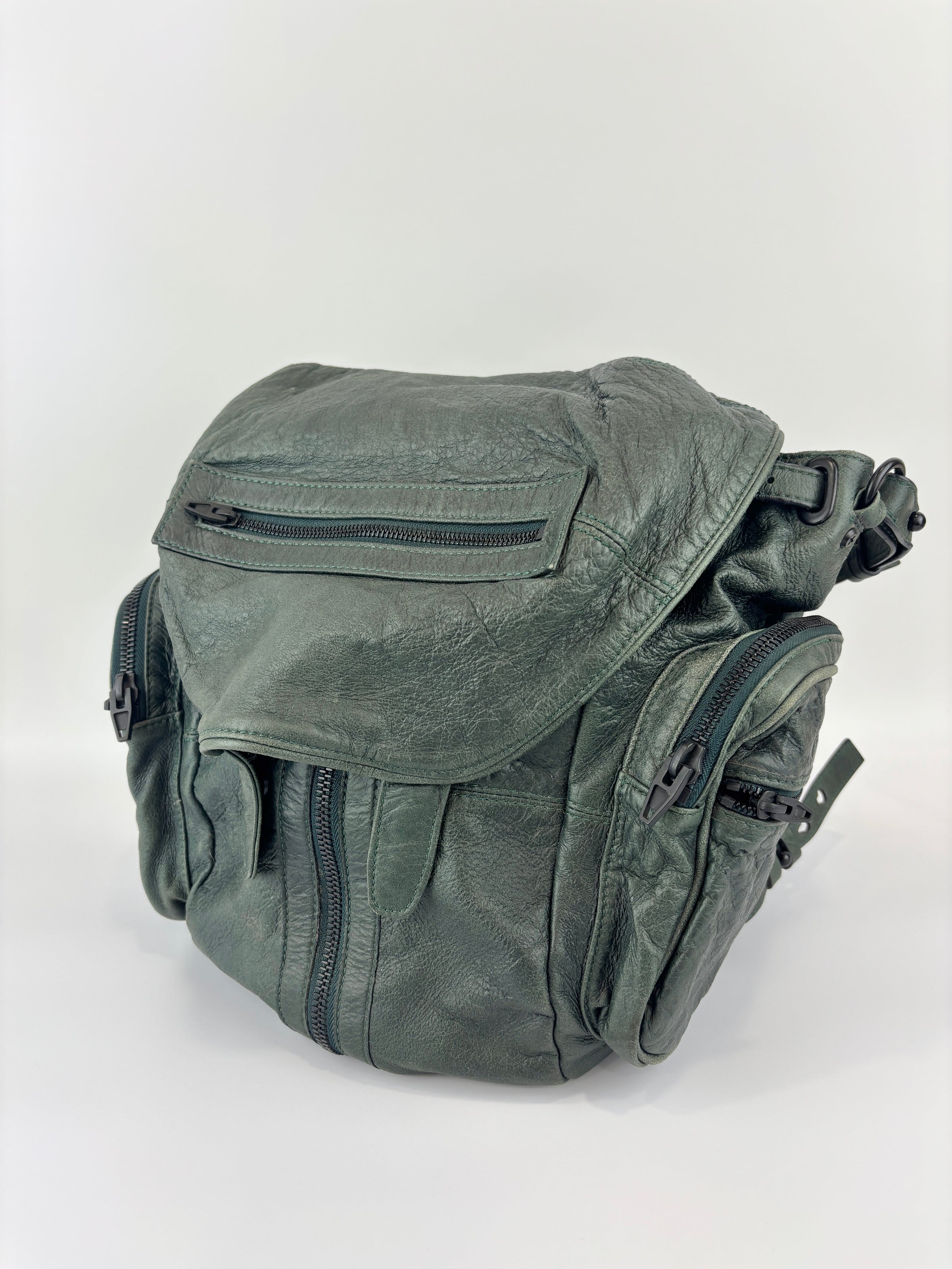 Alexander Wang Forest Green Washed Lambskin Large Marti Convertible Backpack with Matte Black Hardware