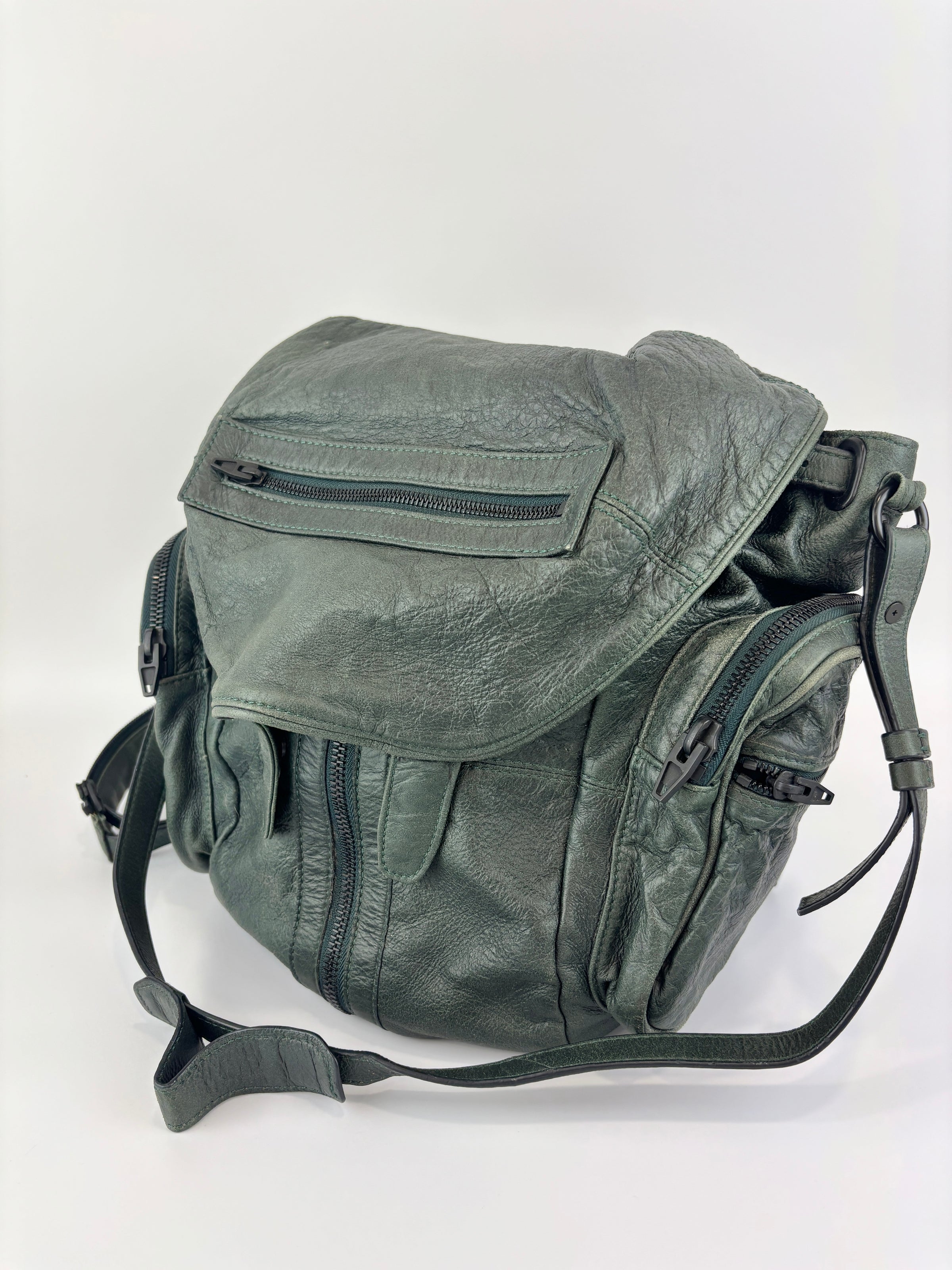 Alexander Wang Forest Green Washed Lambskin Large Marti Convertible Backpack with Matte Black Hardware