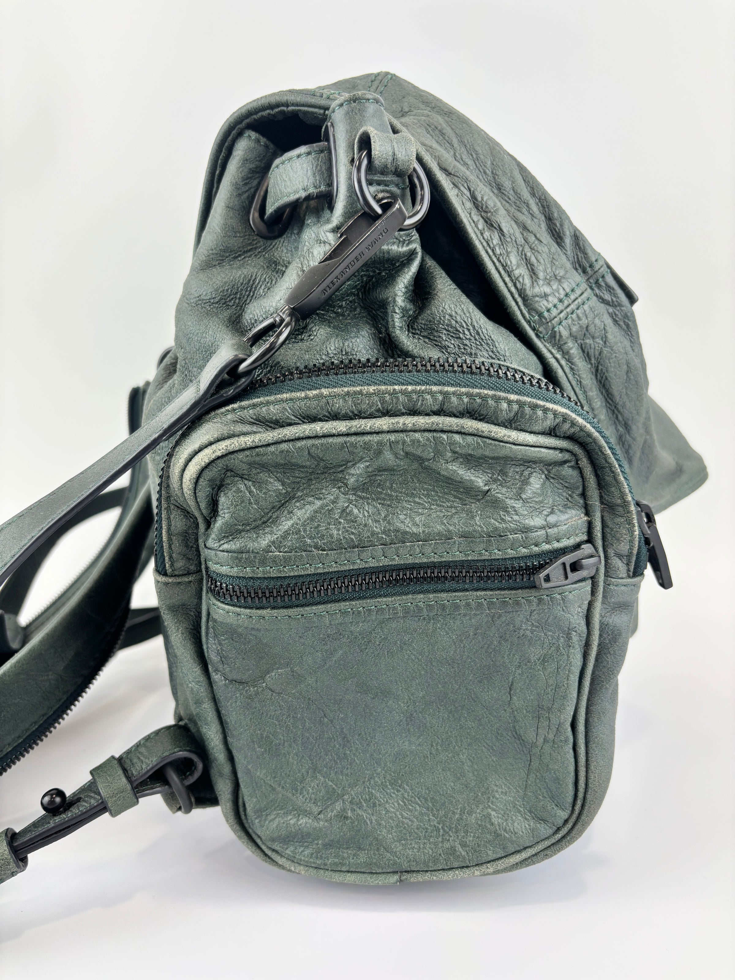 Alexander Wang Forest Green Washed Lambskin Large Marti Convertible Backpack with Matte Black Hardware