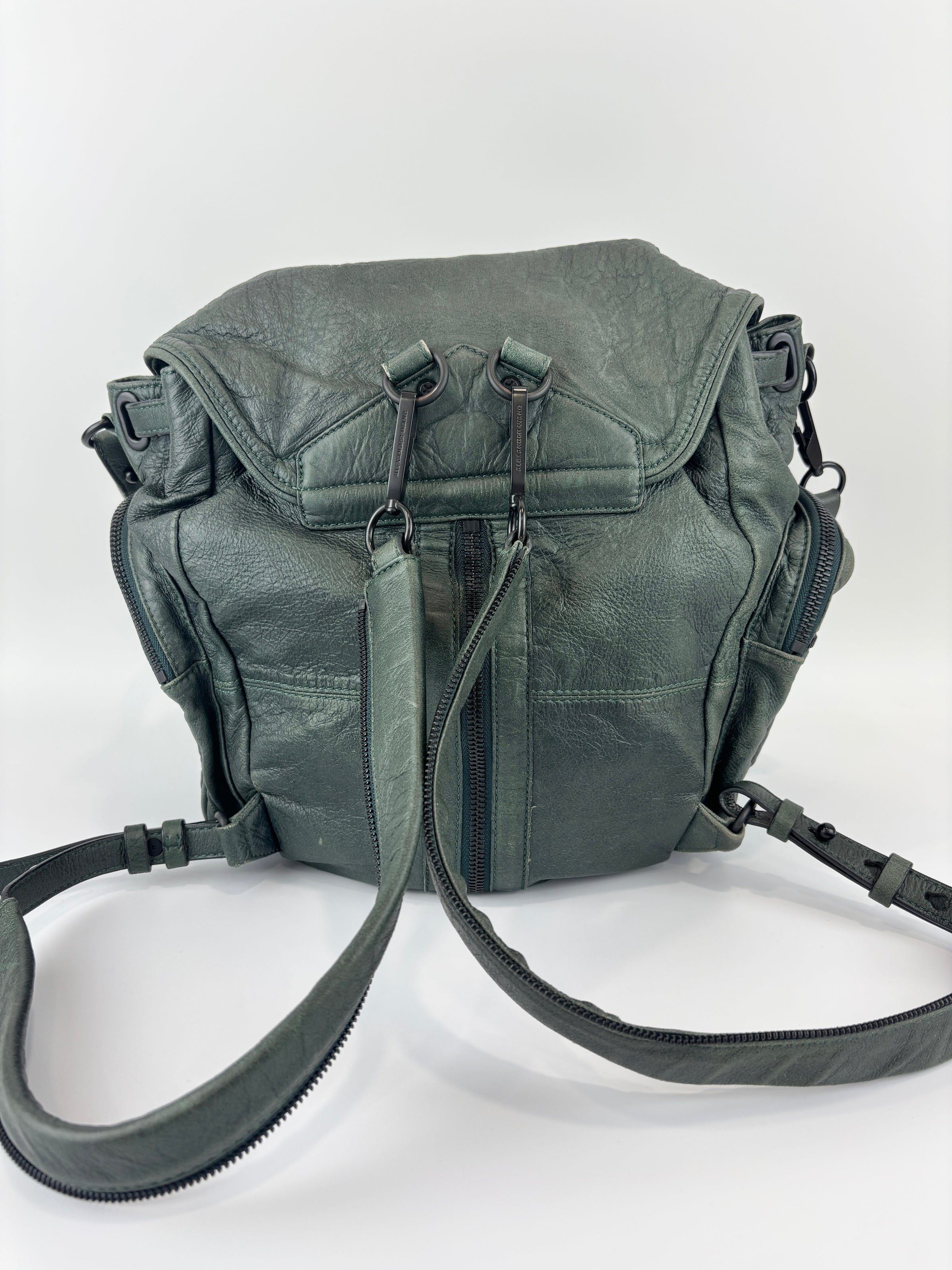 Alexander Wang Forest Green Washed Lambskin Large Marti Convertible Backpack with Matte Black Hardware