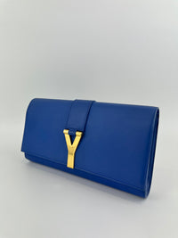 311213 Chyc Y Ligne Blue Calfskin Leather Clutch