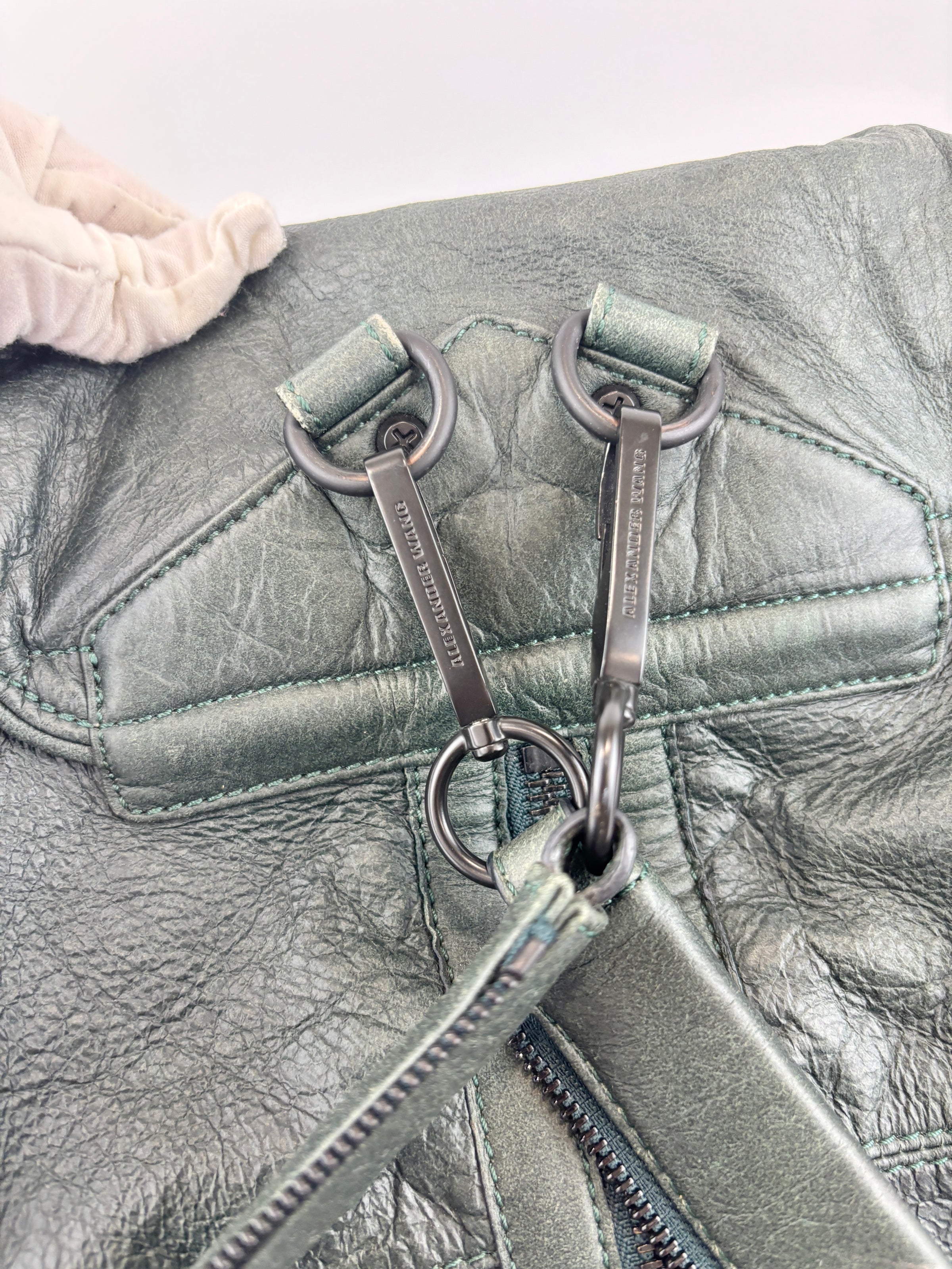 Alexander Wang Forest Green Washed Lambskin Large Marti Convertible Backpack with Matte Black Hardware