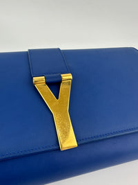 311213 Chyc Y Ligne Blue Calfskin Leather Clutch