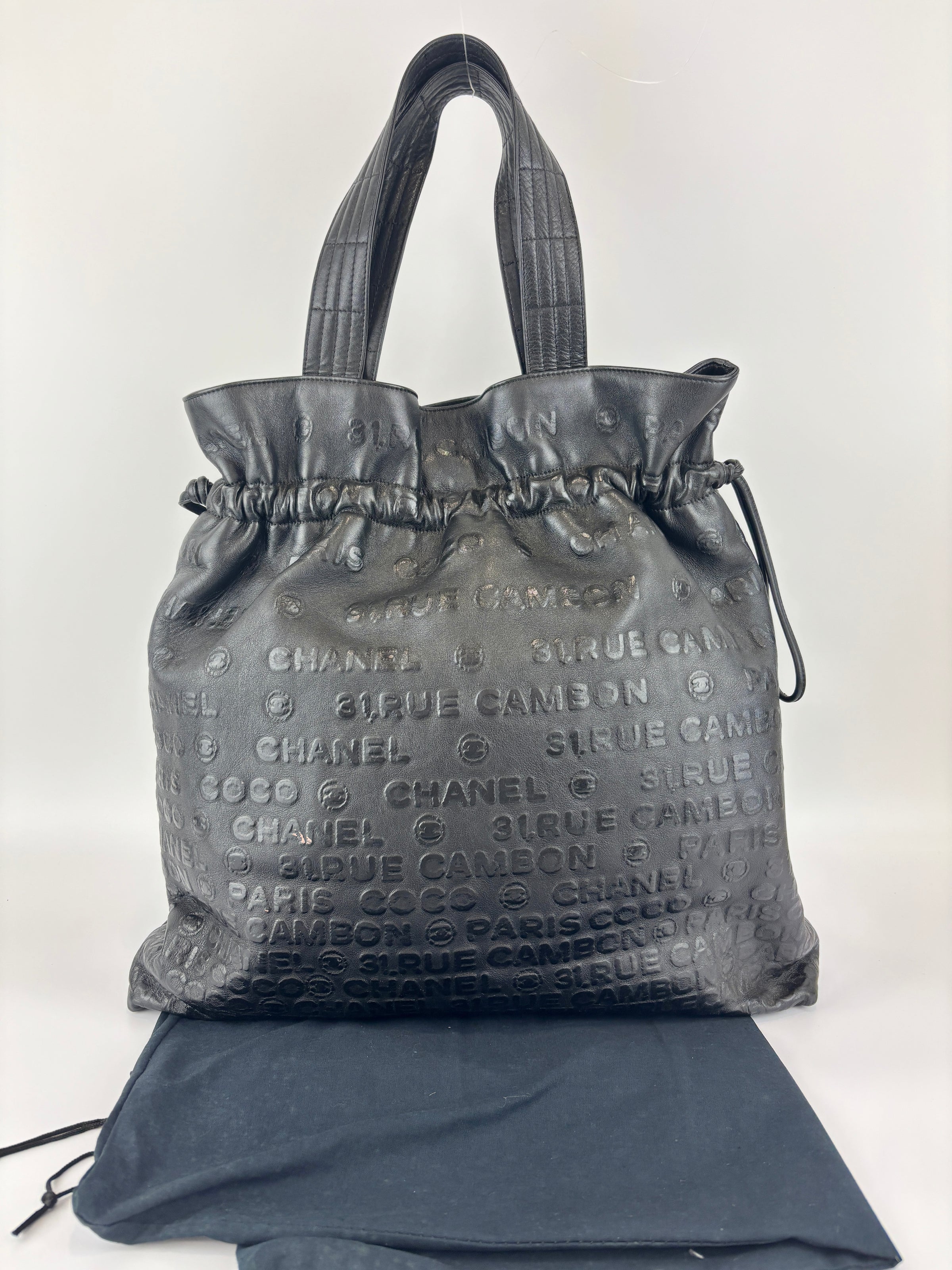 Chanel Black Embossed Calfskin Leather Unlimited Line Drawstring Tote