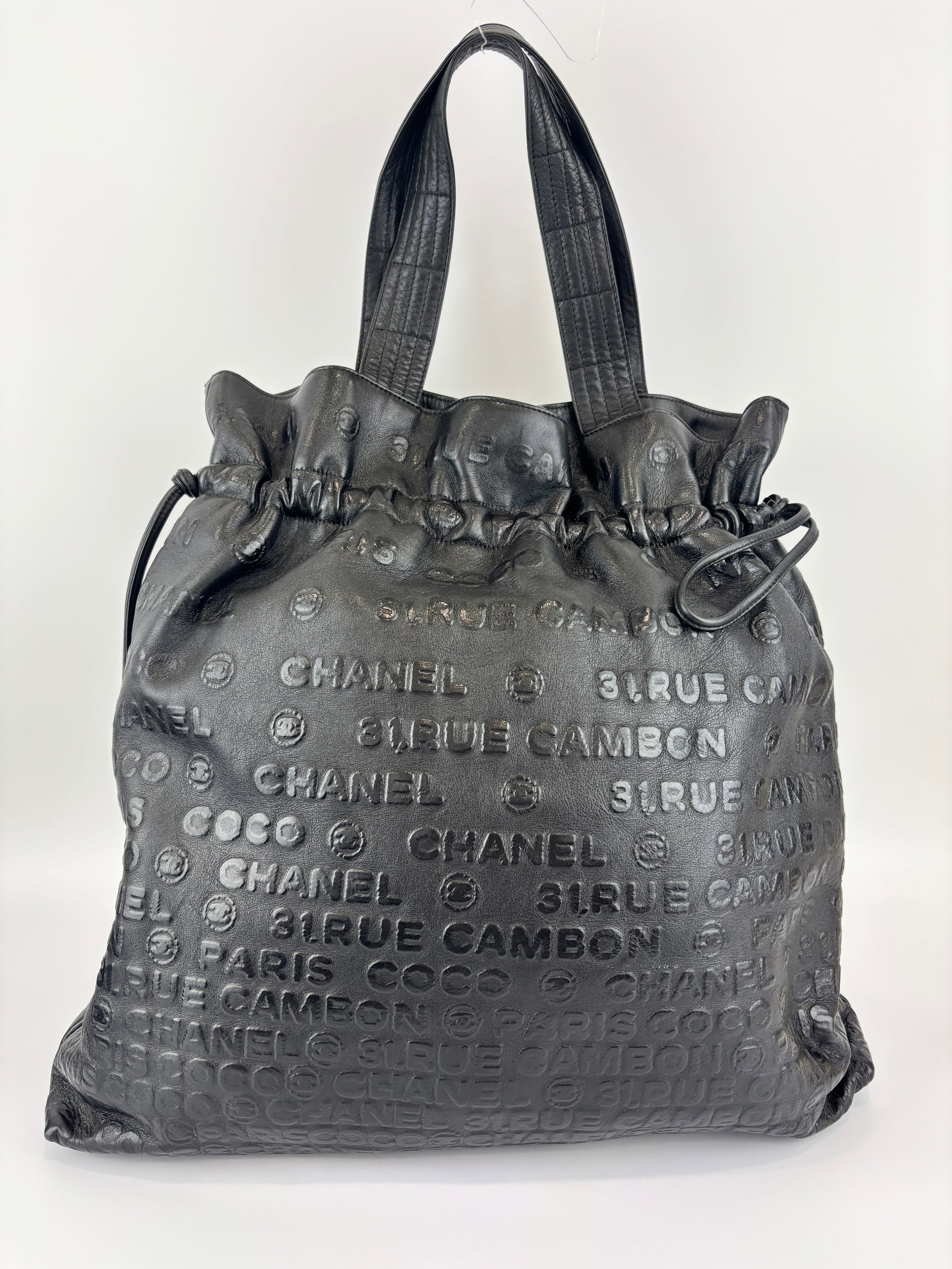 Chanel Black Embossed Calfskin Leather Unlimited Line Drawstring Tote