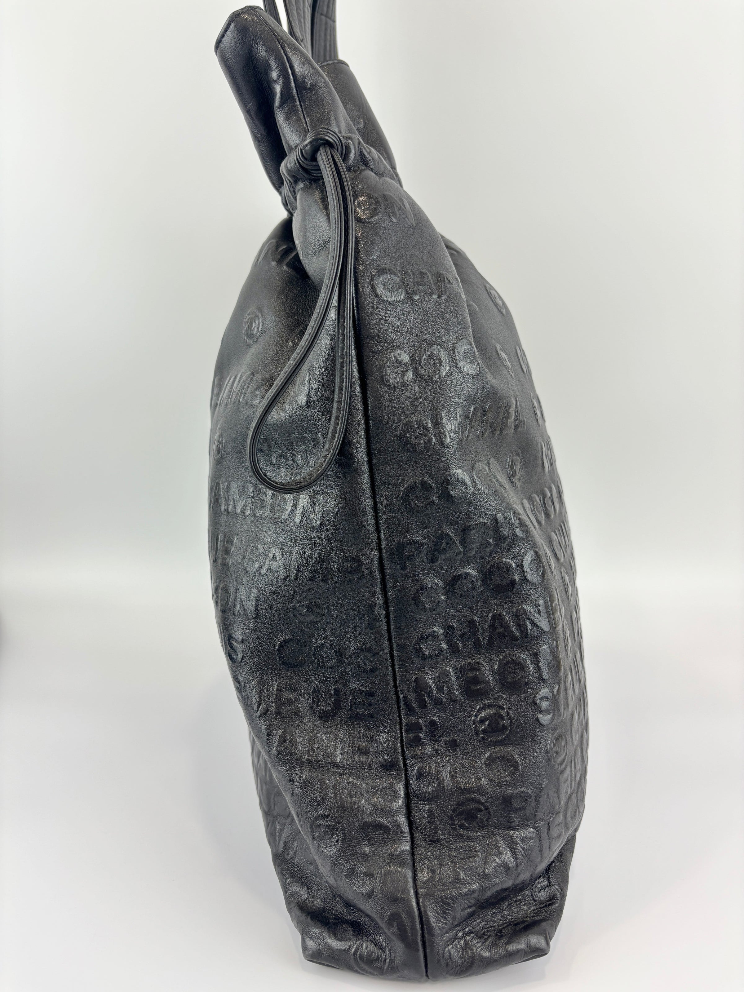 Chanel Black Embossed Calfskin Leather Unlimited Line Drawstring Tote