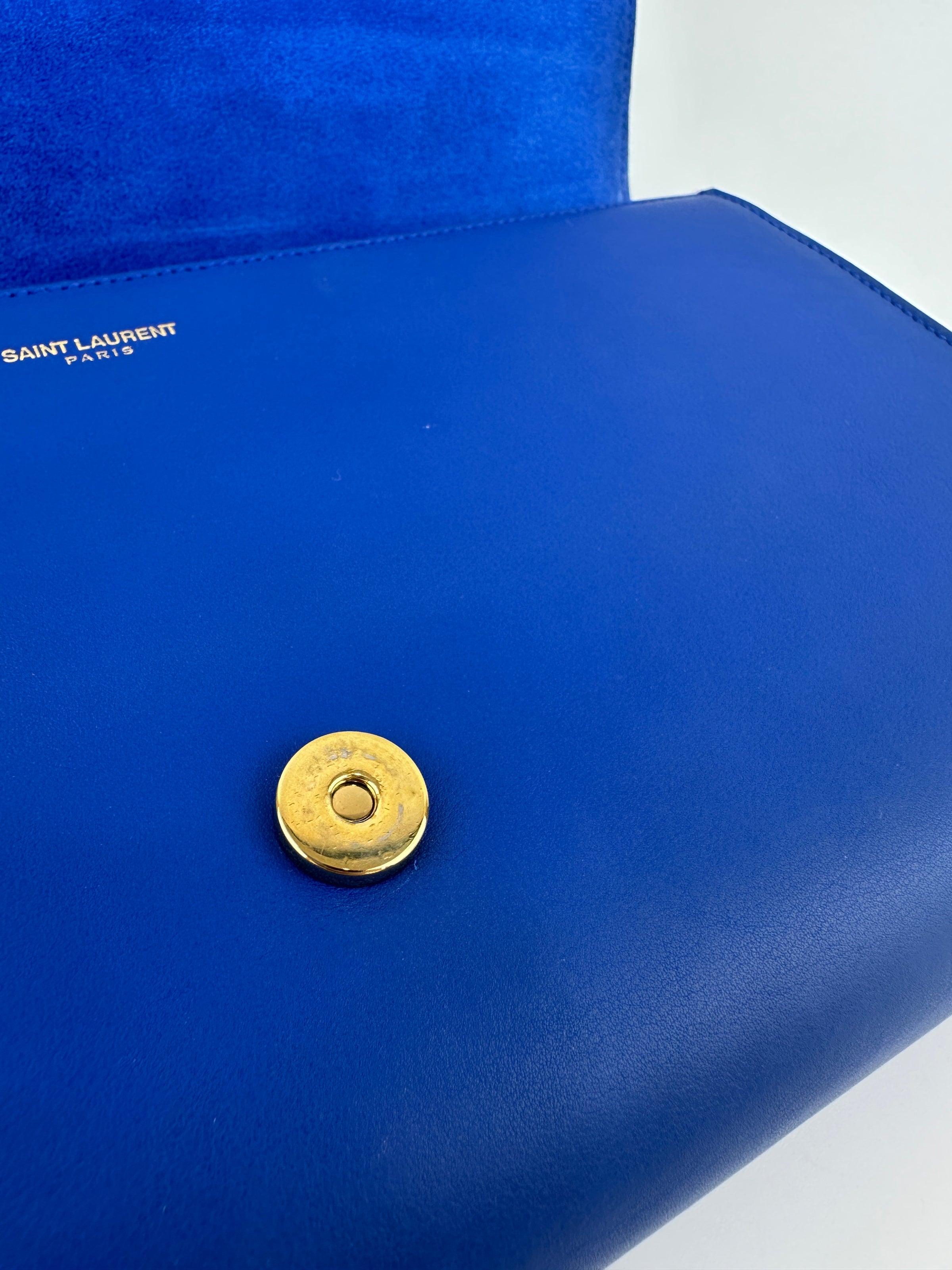 311213 Chyc Y Ligne Blue Calfskin Leather Clutch