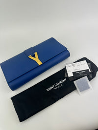 311213 Chyc Y Ligne Blue Calfskin Leather Clutch