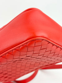 Intrecciato Classic Woven Leather Crossbody Camera Bag in Orange Red - Glampot