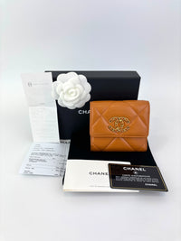 AP1064 C19 Trifold Compact Lambskin Wallet Caramel