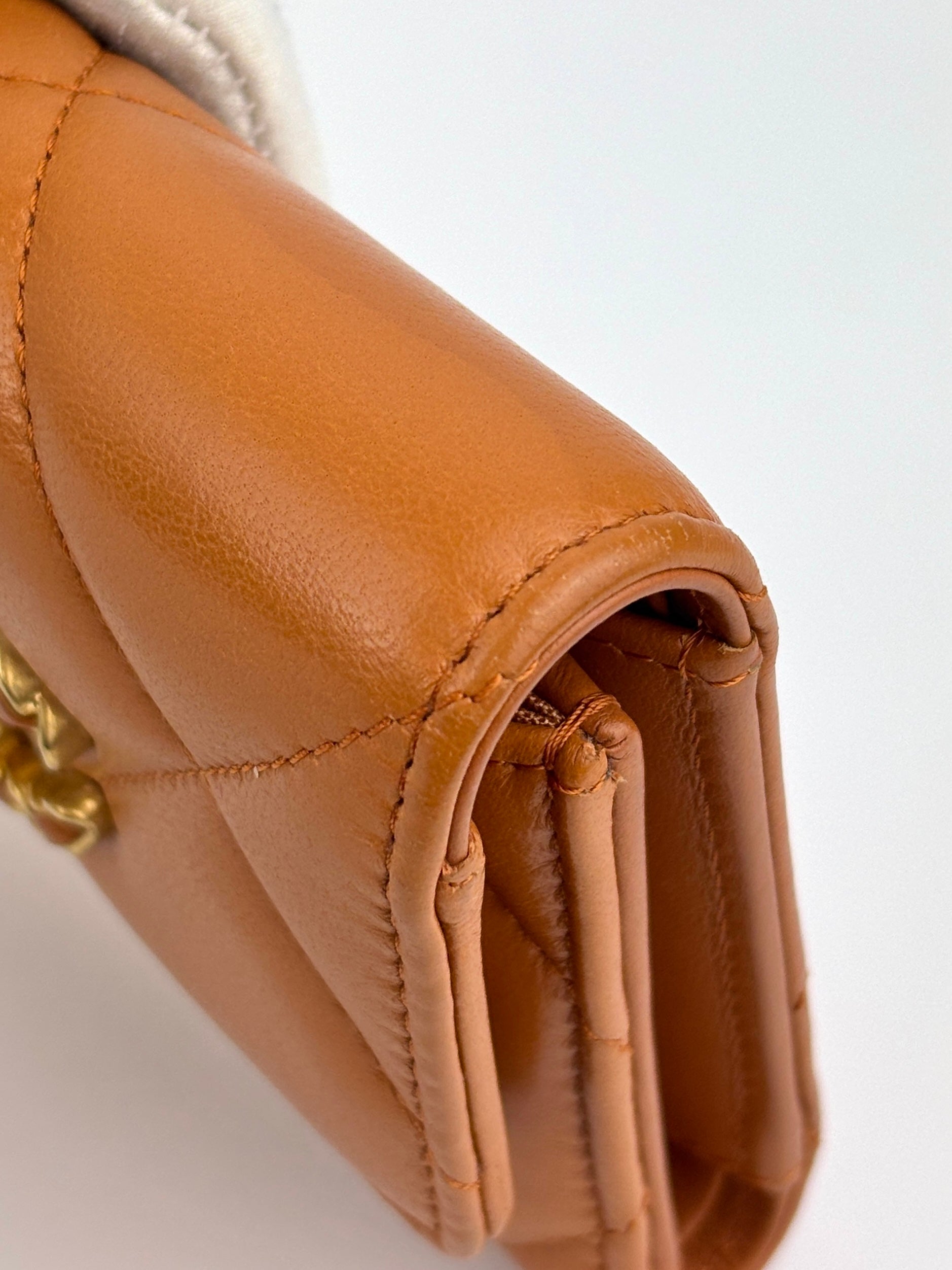 AP1064 C19 Trifold Compact Lambskin Wallet Caramel