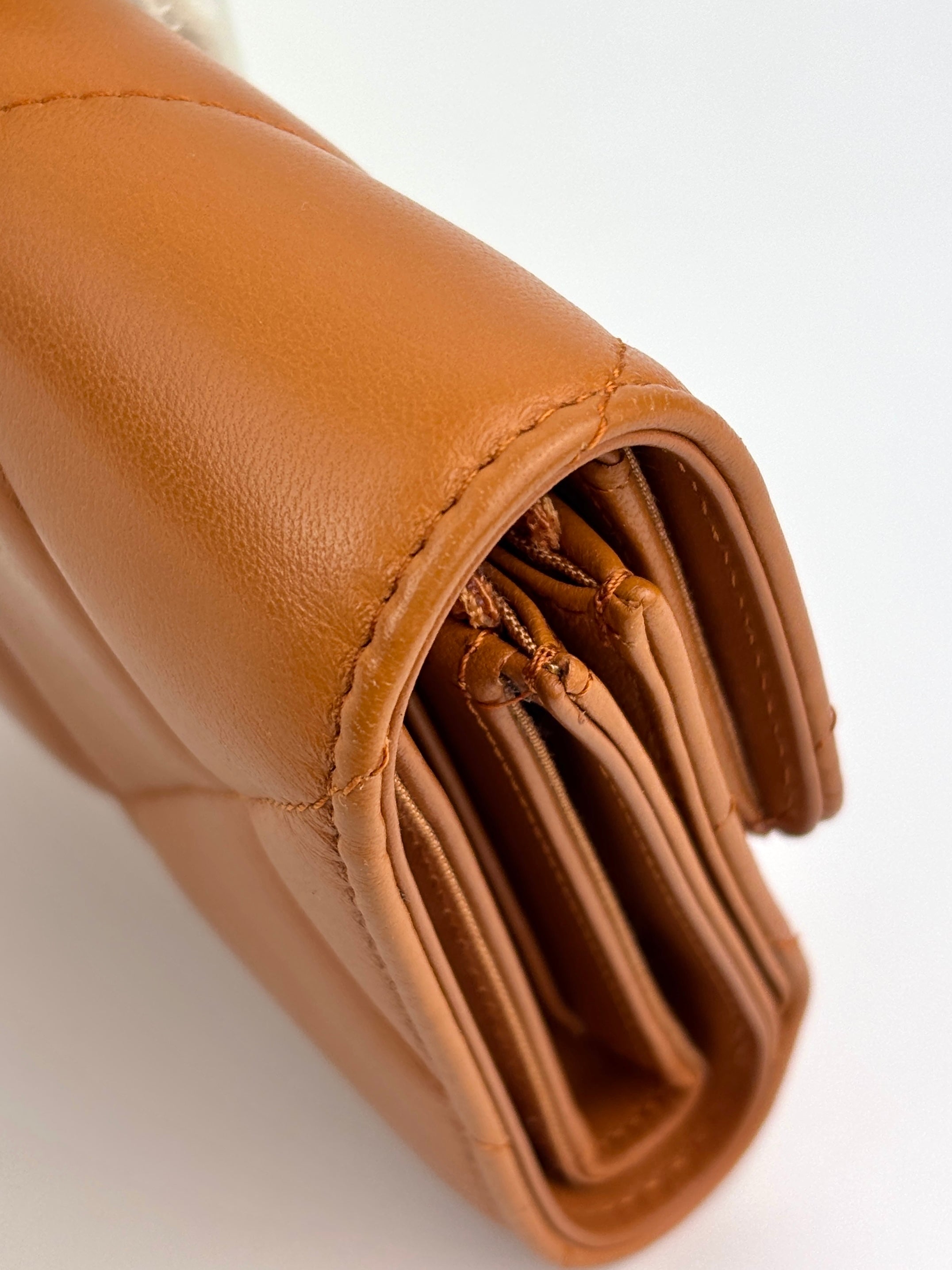AP1064 C19 Trifold Compact Lambskin Wallet Caramel