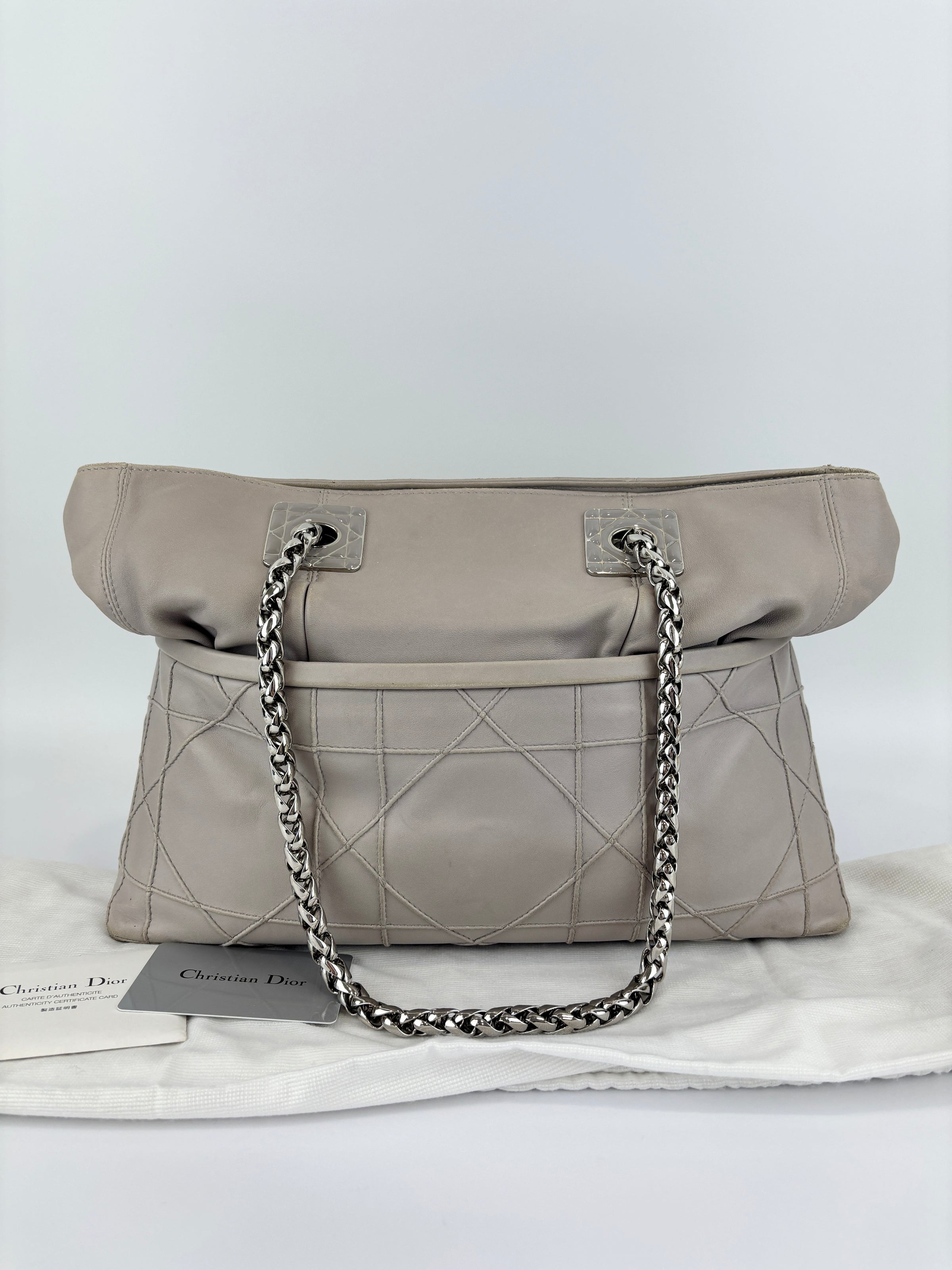 Medium Granville Chain Tote in Grey Cannage Lambskin SHW
