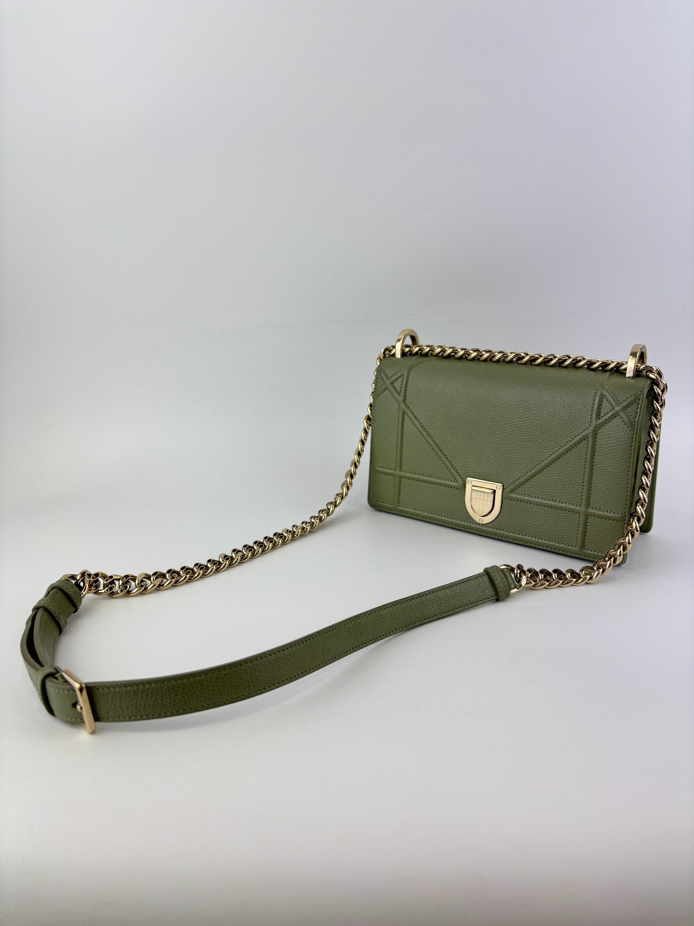 Small Diorama in Light Green Grained Calfskin Leather