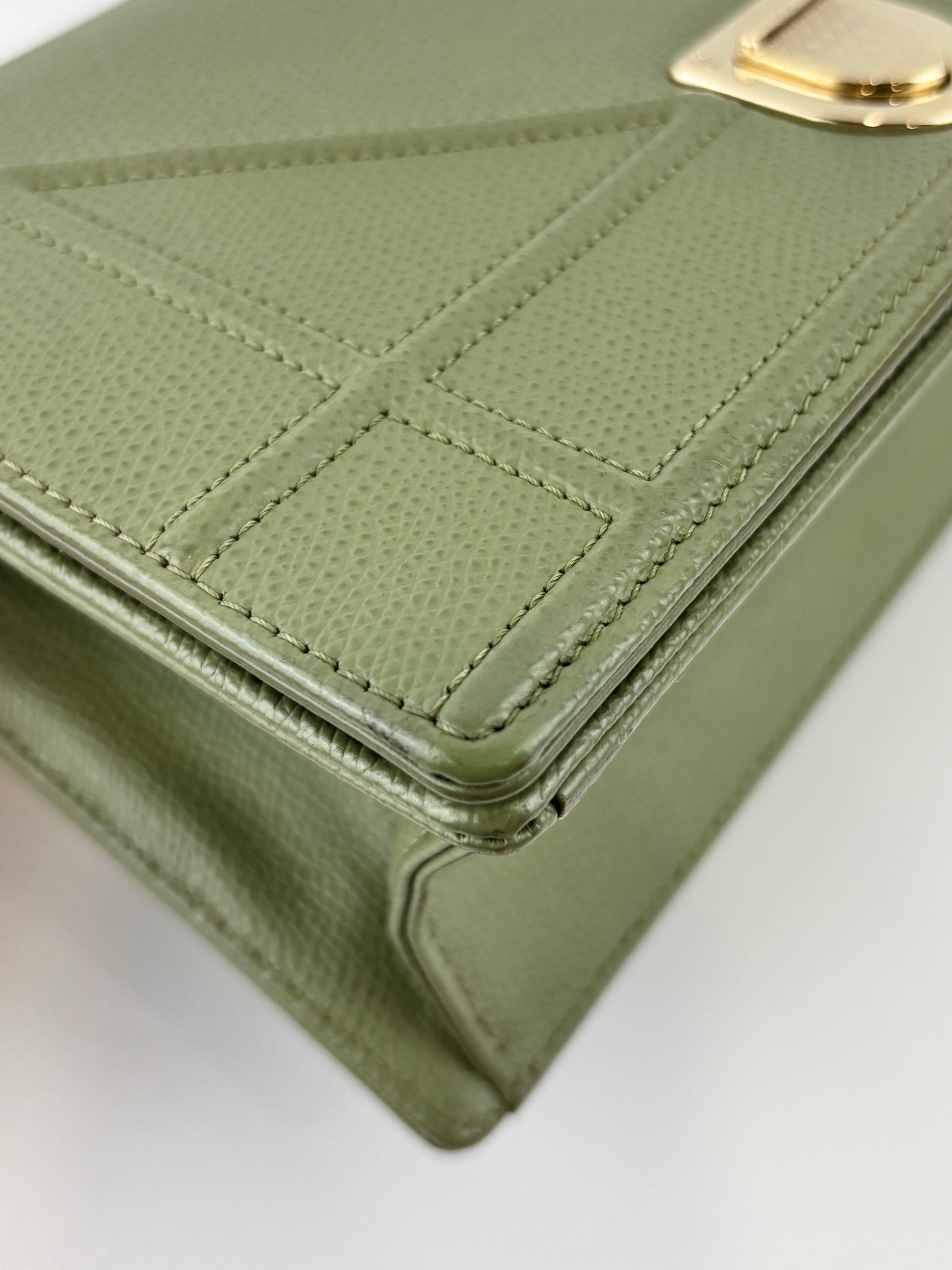Small Diorama in Light Green Grained Calfskin Leather