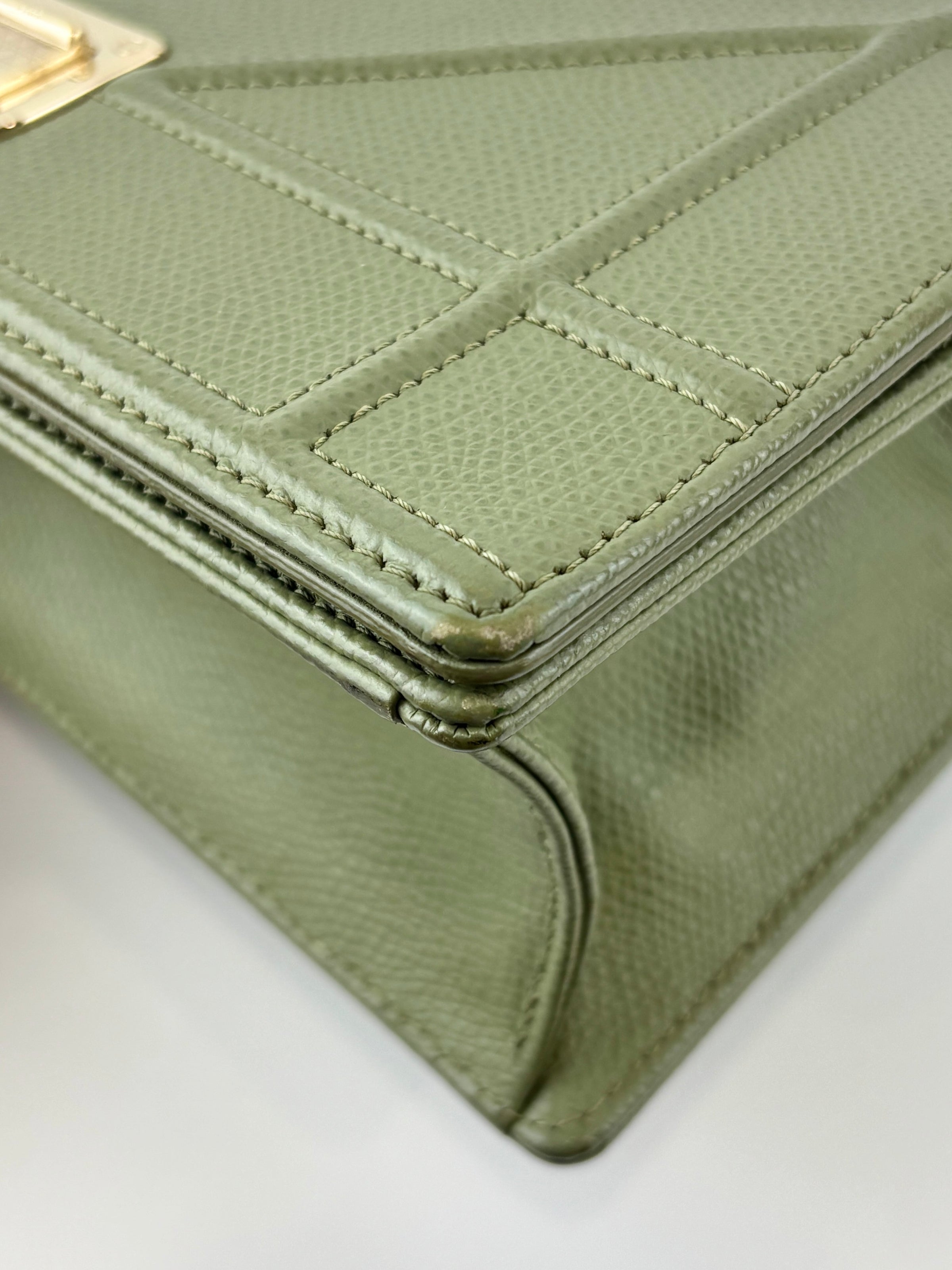 Small Diorama in Light Green Grained Calfskin Leather