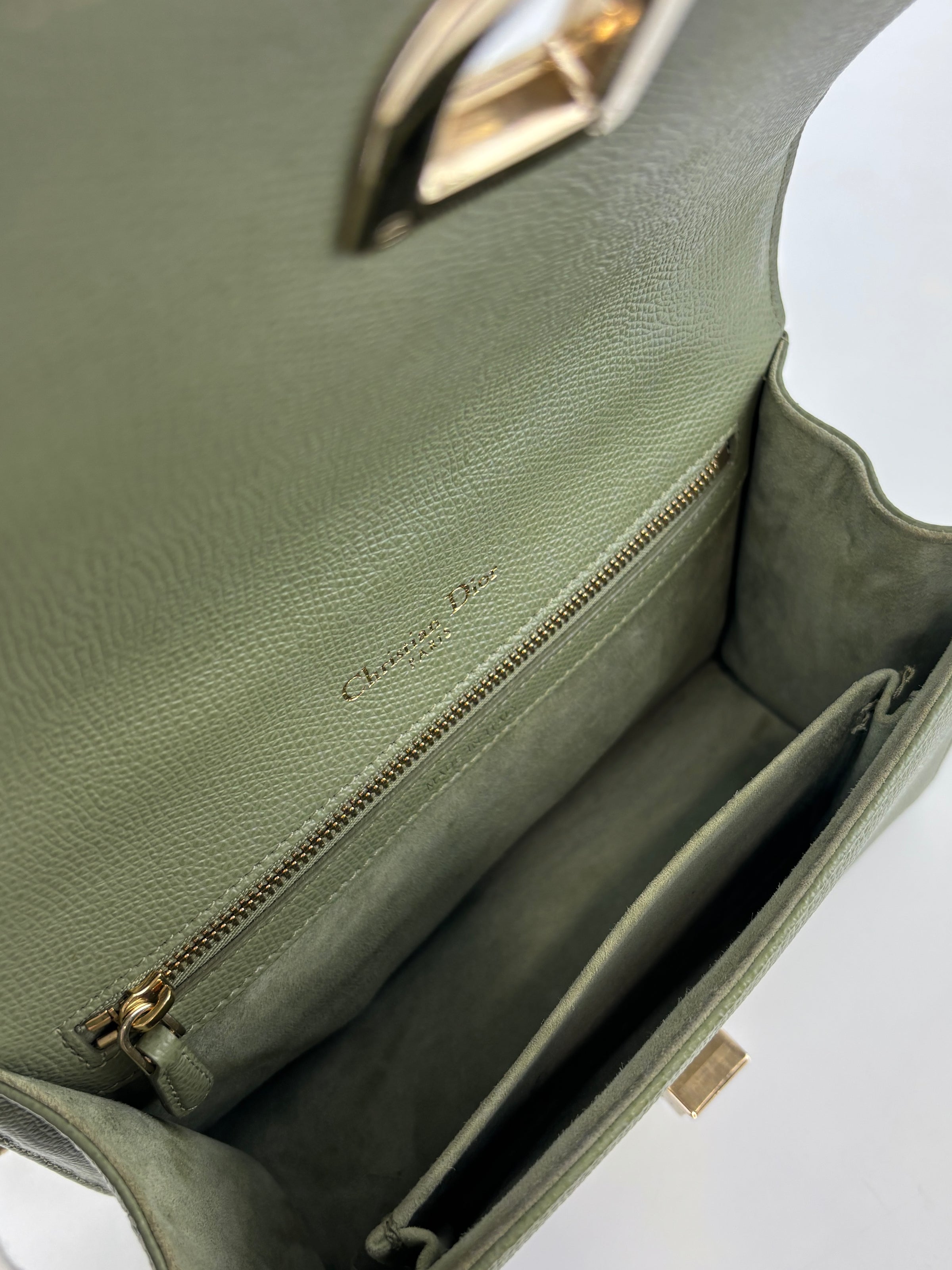 Small Diorama in Light Green Grained Calfskin Leather