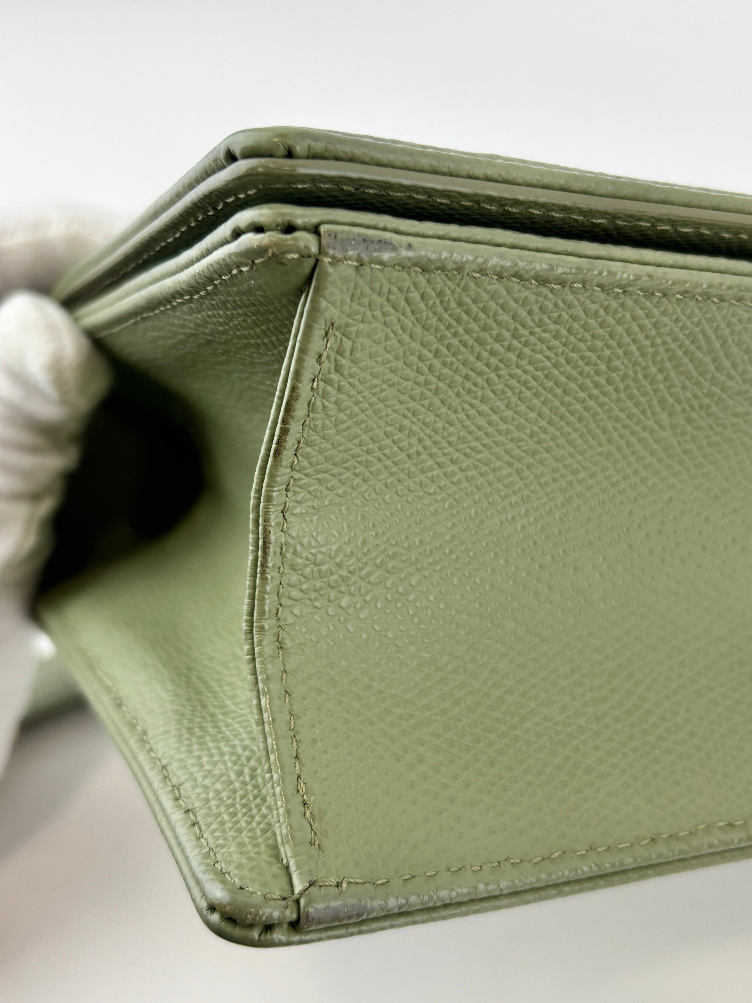 Small Diorama in Light Green Grained Calfskin Leather