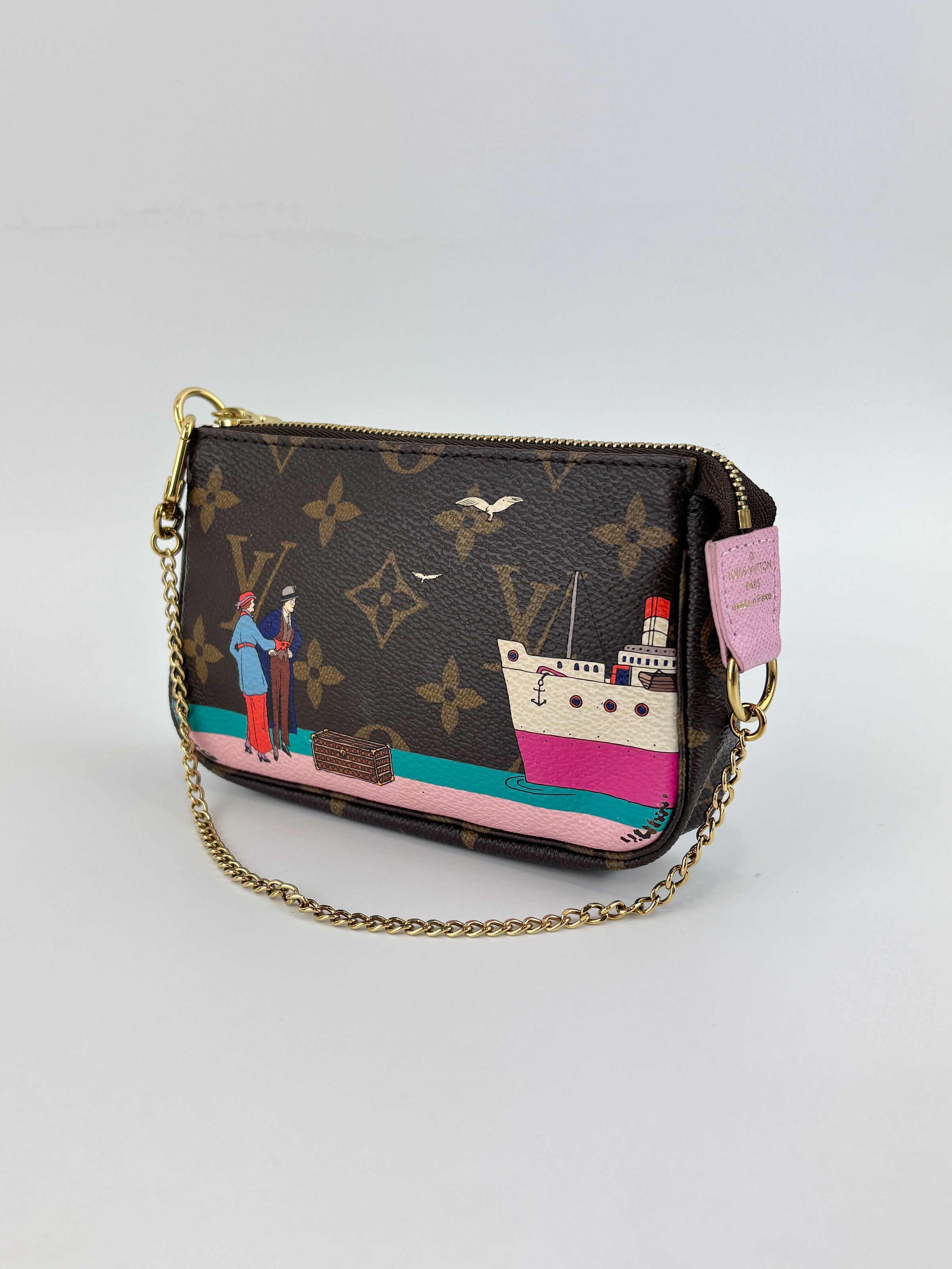 Limited Edition Monogram Illustre Transatlantic Mini Pochette Accessories in Rose Ballerine