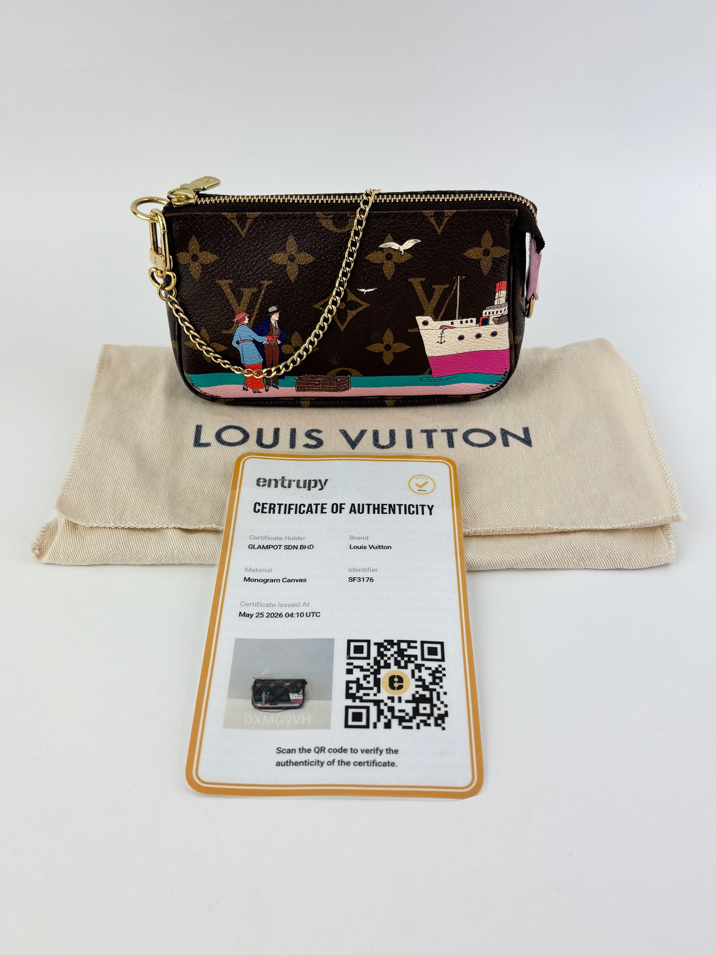 Limited Edition Monogram Illustre Transatlantic Mini Pochette Accessories in Rose Ballerine