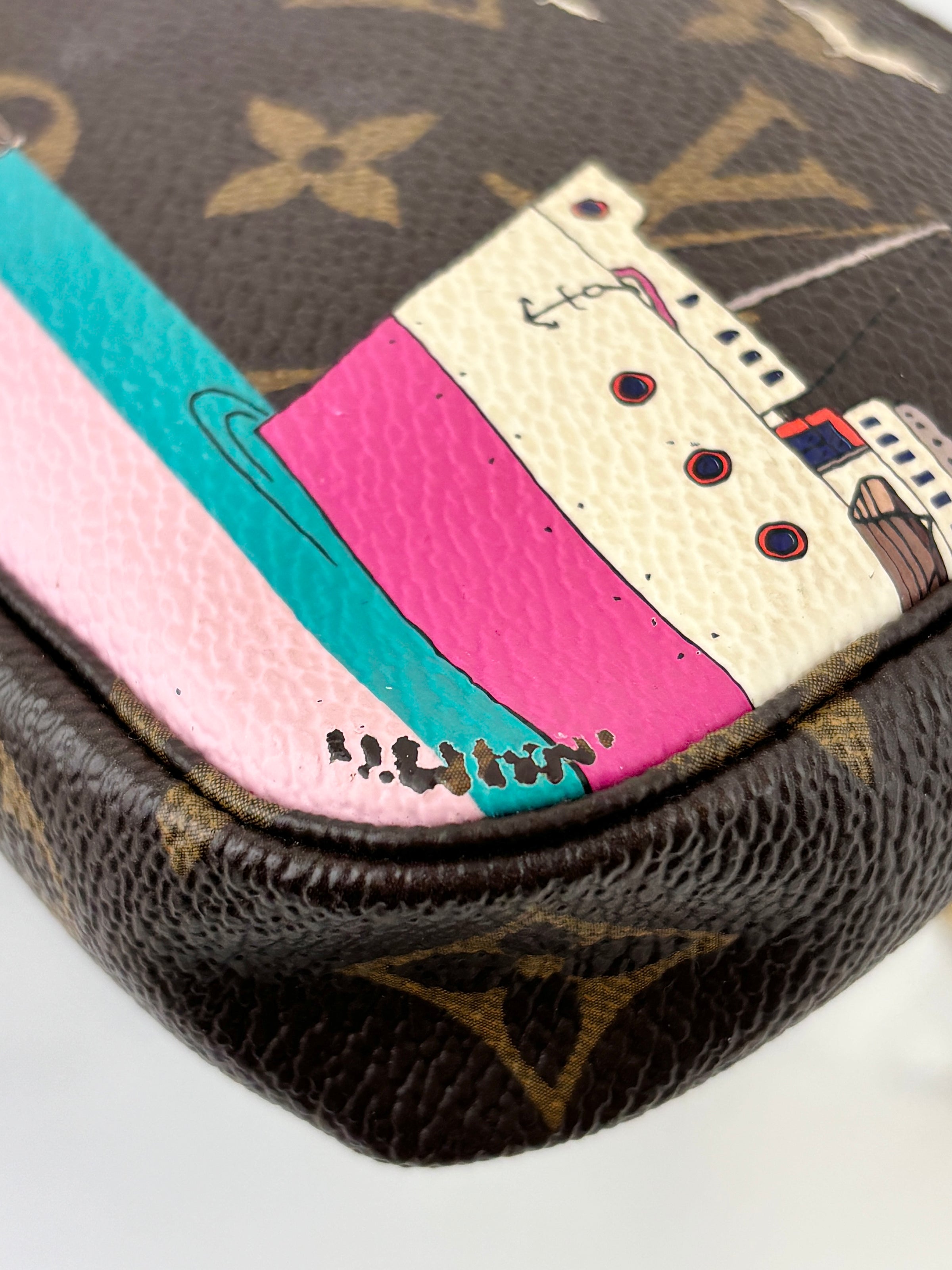 Limited Edition Monogram Illustre Transatlantic Mini Pochette Accessories in Rose Ballerine